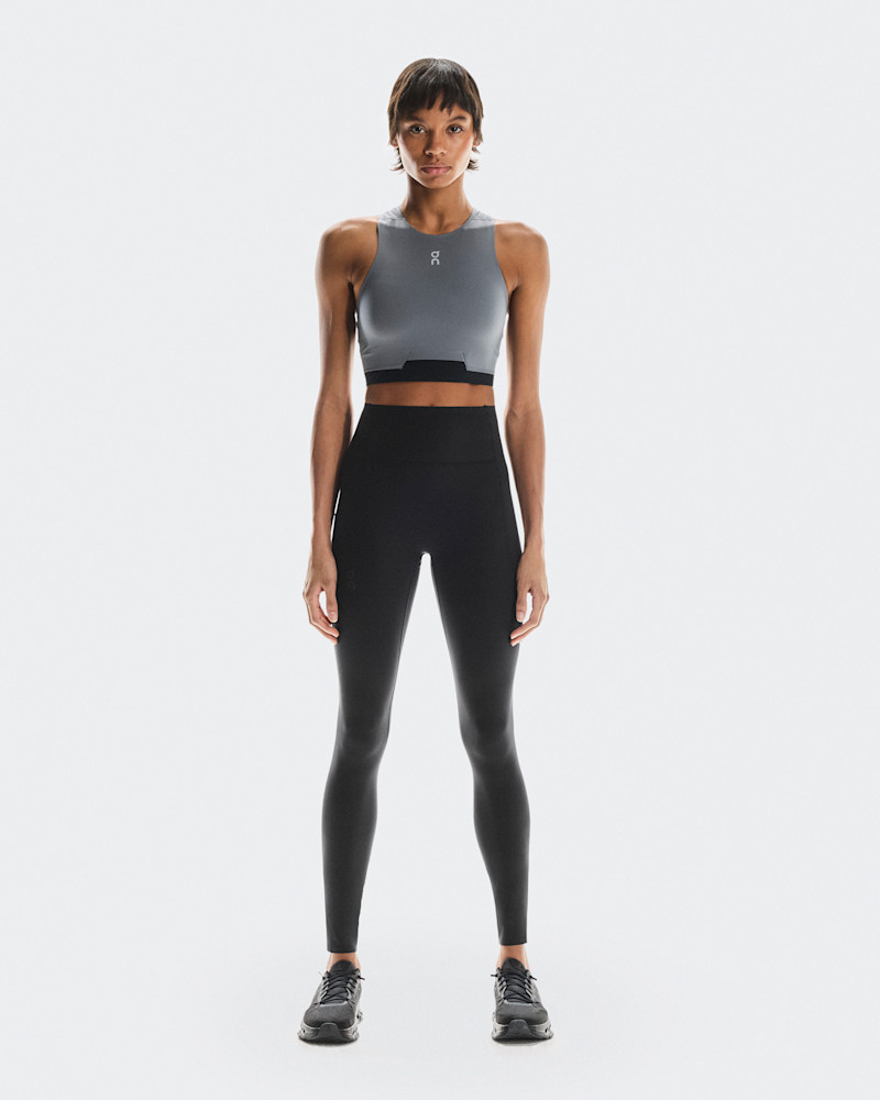 On Women's Train 2-in-1 Crop Shirt in Rock, Size: XXL, Polyamide/Polyester Mesh