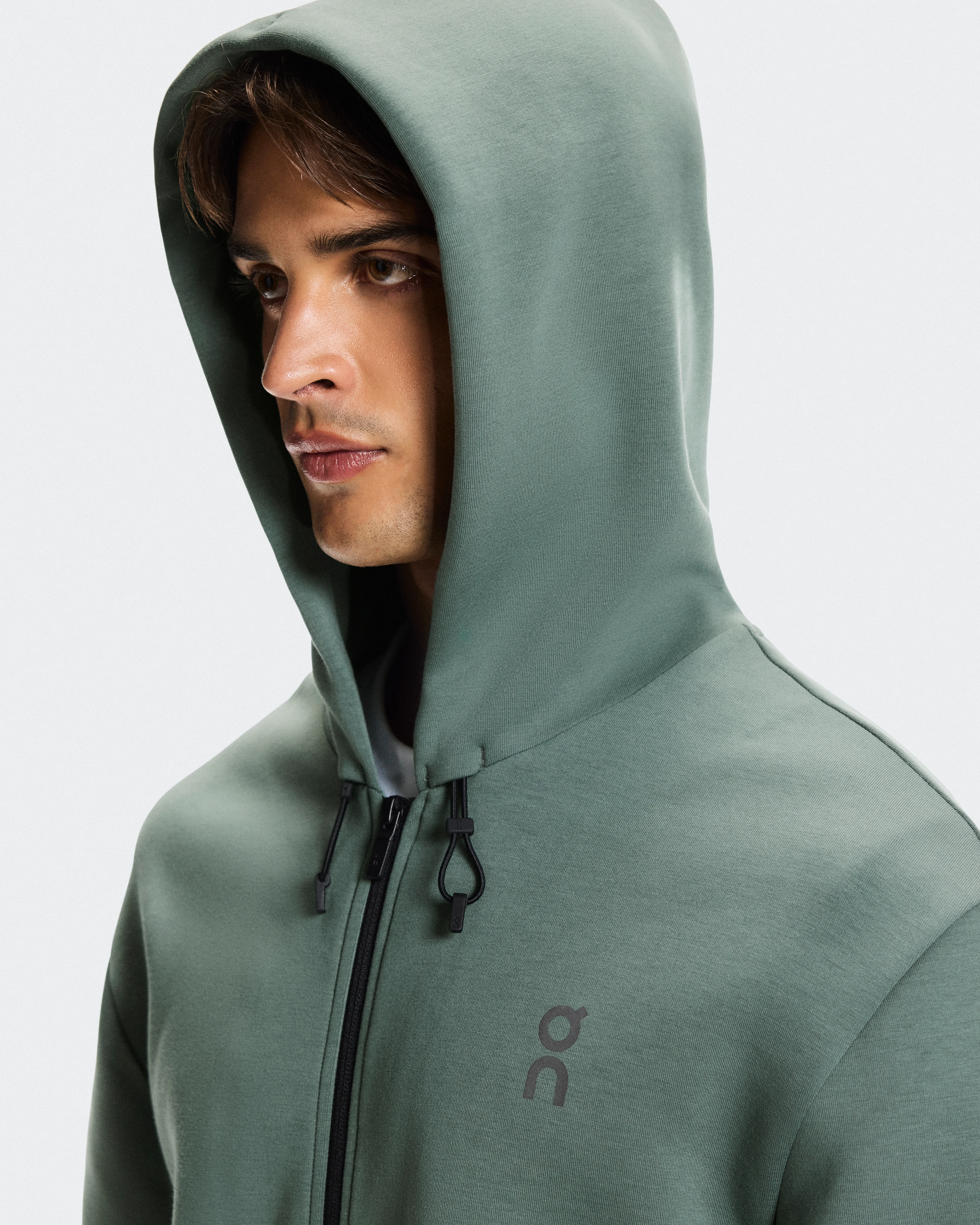 On Focus Tech Zip Hoodie Olive Masculino Moletons