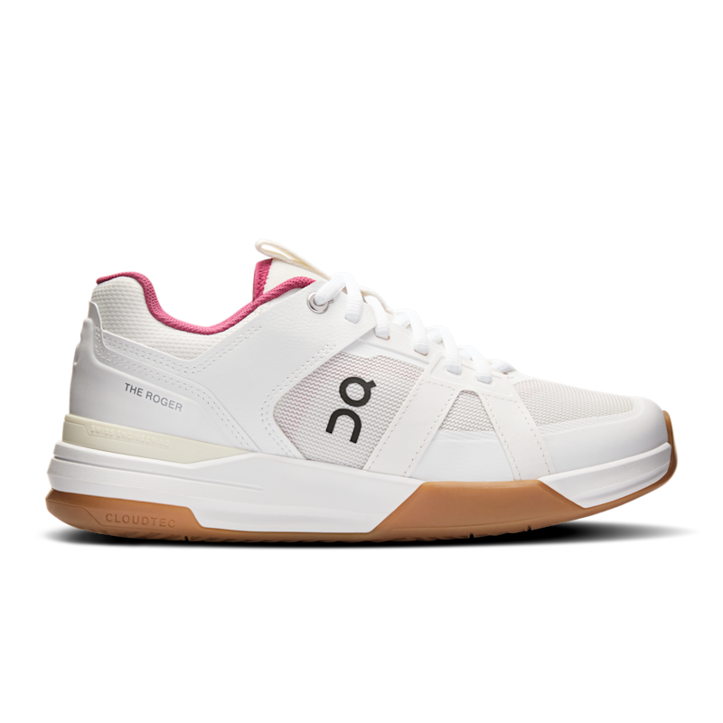 On Women's THE ROGER Clubhouse Pro Tennis Shoe in Ivory/Grenadine, Size: 5.5, Recycled Polyester