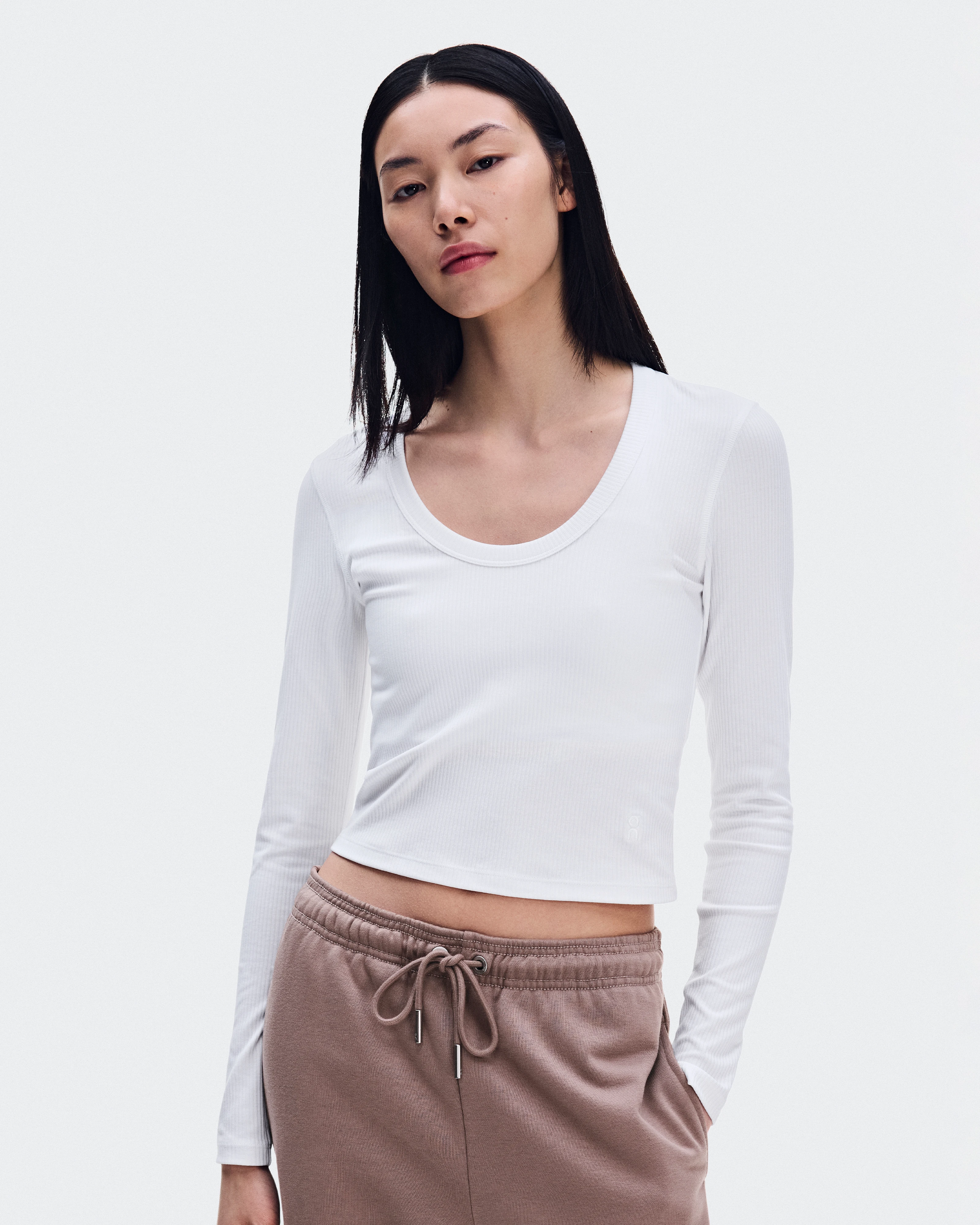 On All-Day Ribbed Long-T White Women Tops and t-shirts