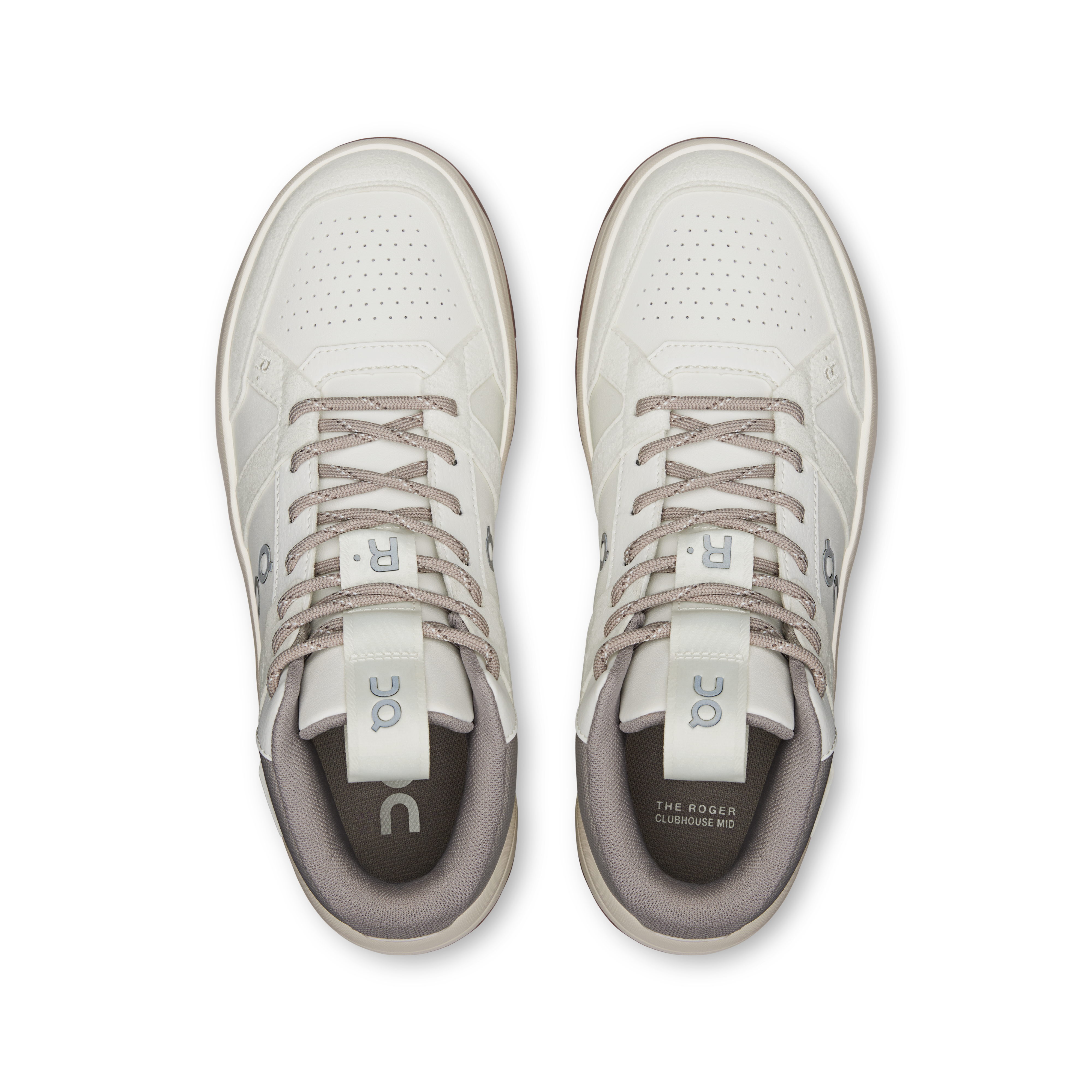 On THE ROGER Clubhouse Mid Ivory & Fog Women Tennis Shoes