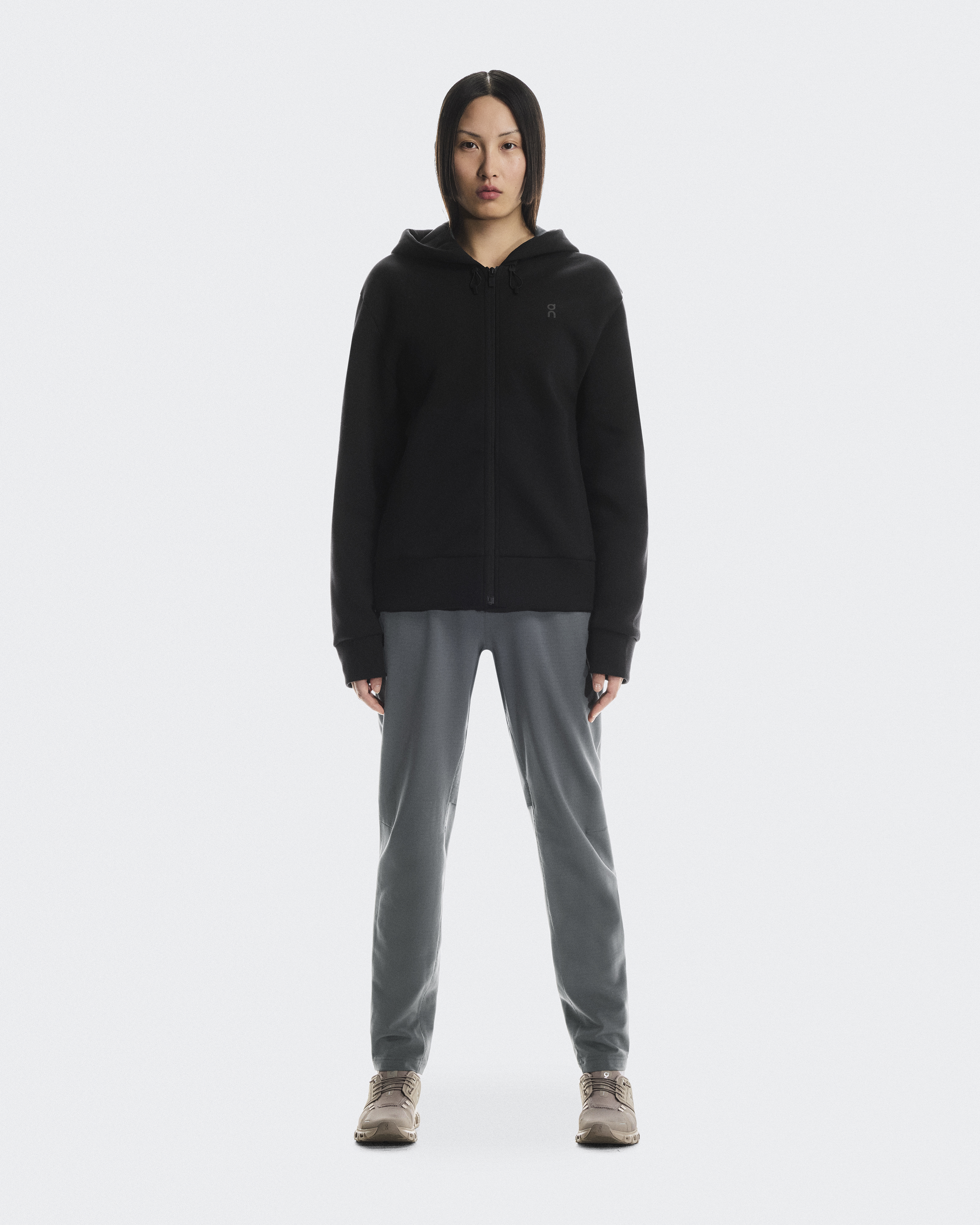 On Women's Focus Tech Zip Hoodie in Black, Size: XS, Polyester