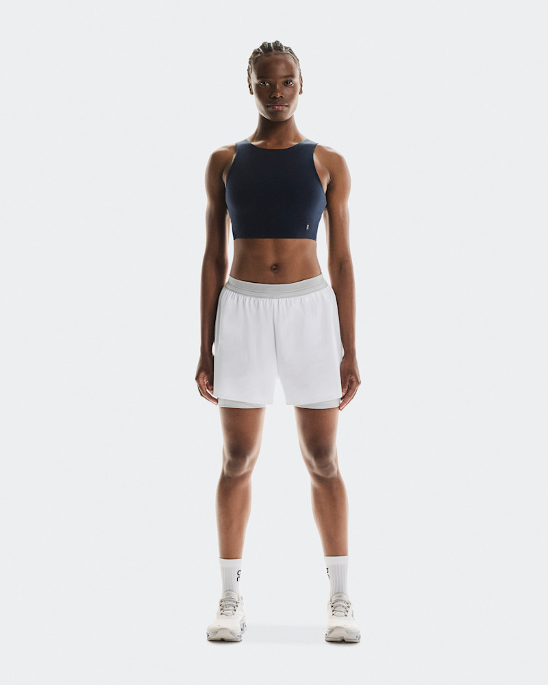 On Women's Core 2-in-1 Crop Shirt in Navy, Size: XS, Polyamide