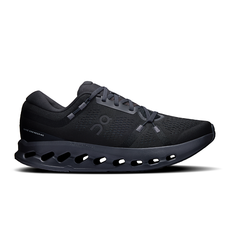On Men's Cloudsurfer 2 Wide Road Running Shoe in Black/Black, Size: 12, Recycled Polyester