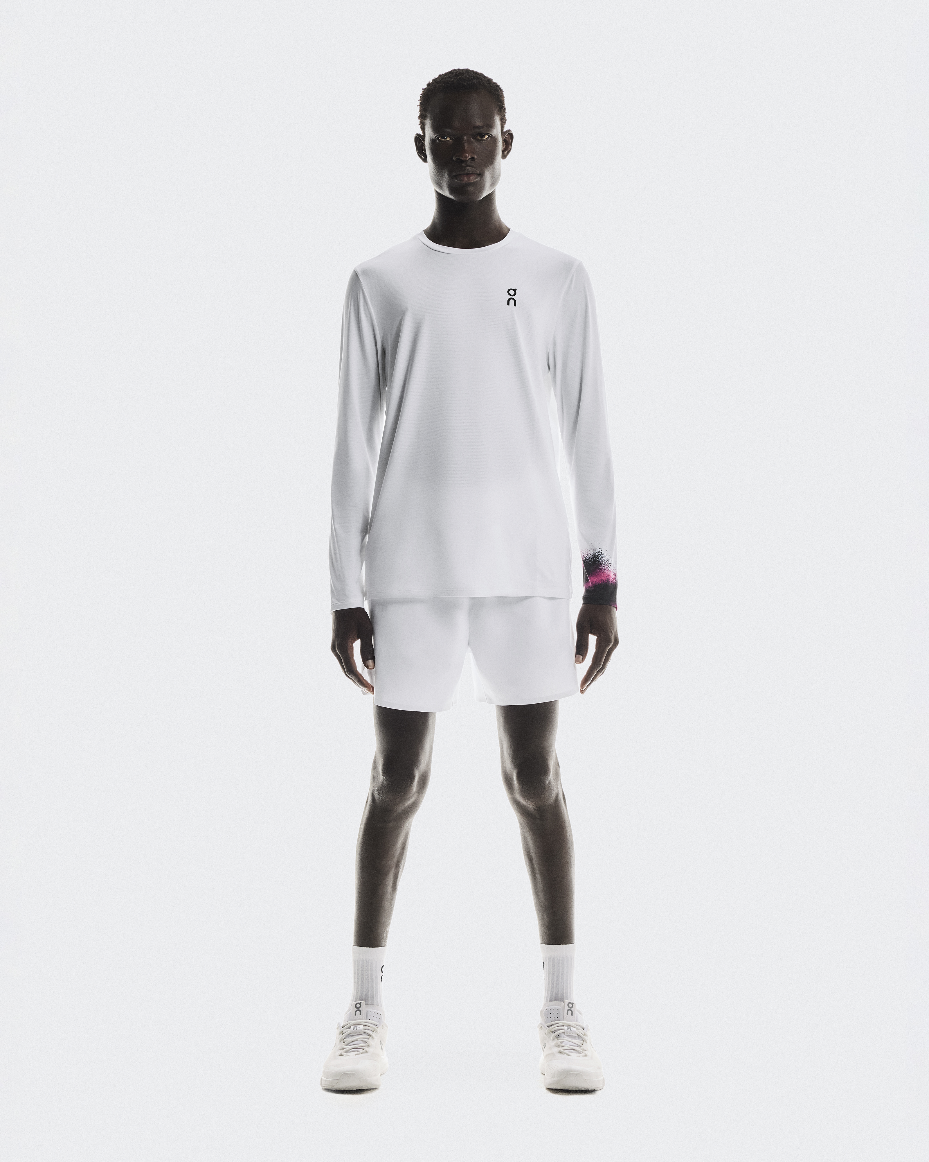 On Court Long-T Camiseta de Manga Large para Hombre en White/Black, Talla: Large, Polyester