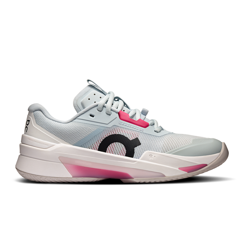 On Women's THE ROGER Pro Fire Clay Tennis Shoe in Arctic/Pink, Size: 9, Recycled Polyester
