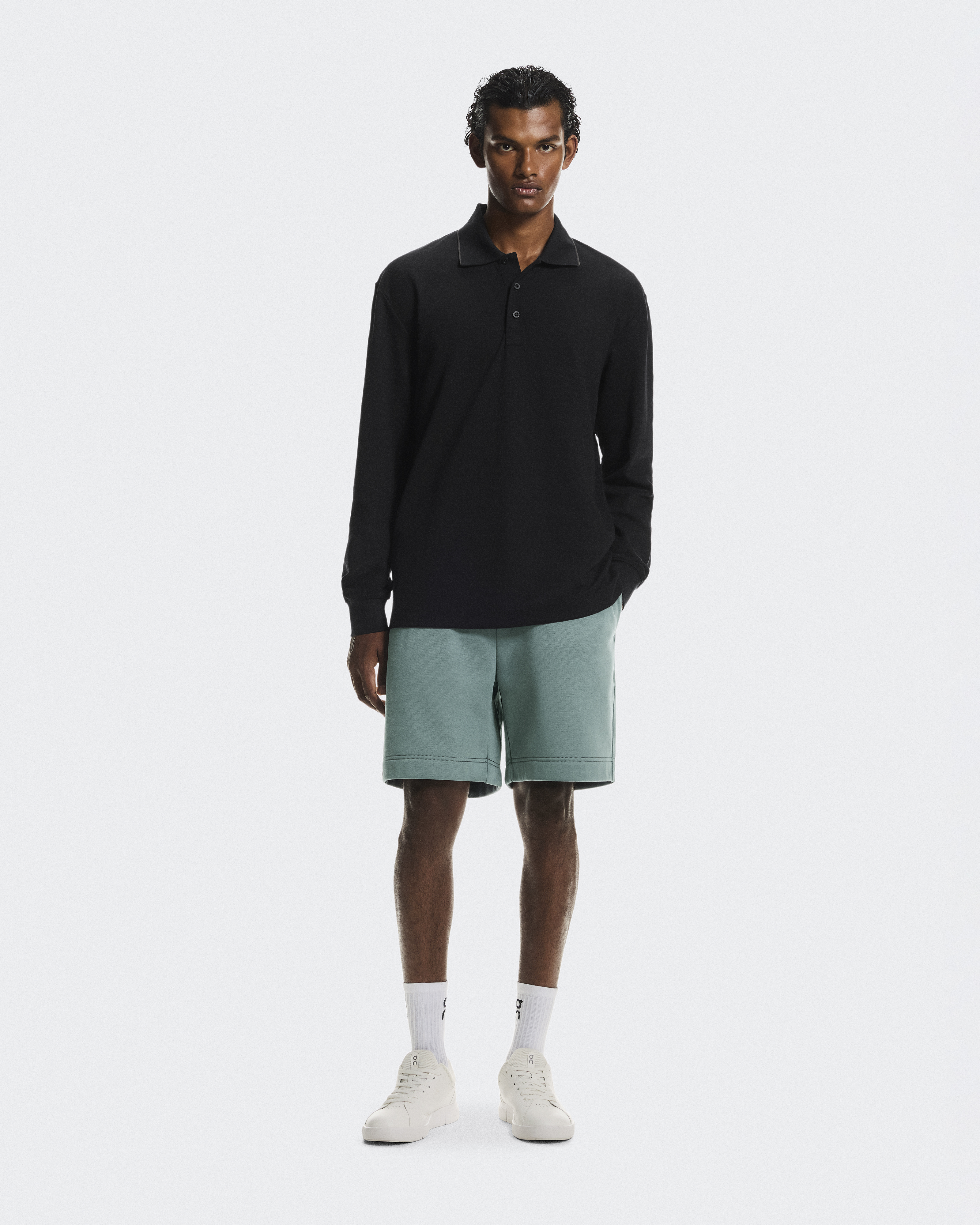 Courtside Long-T Polo Long-Sleeve Shirt in Black/Eclipse