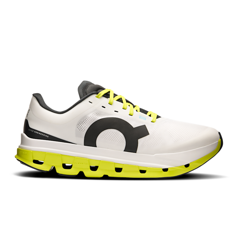 On Men's Cloudflow 5 Road Running Shoe in White/Lime, Size: 8, Polyester