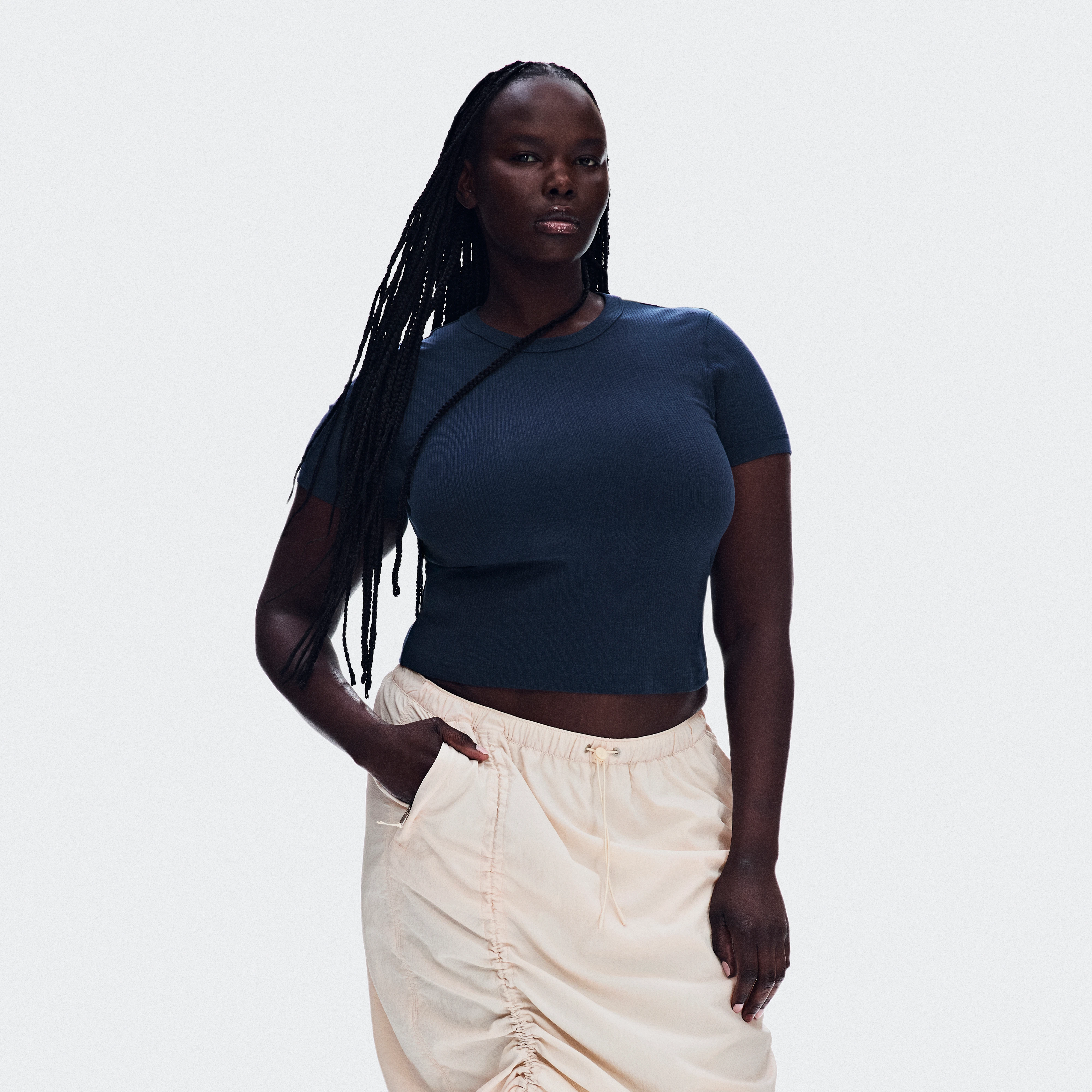 On All-Day Ribbed T-Shirt Midnight Women – Elevated essential Tops and t-shirts