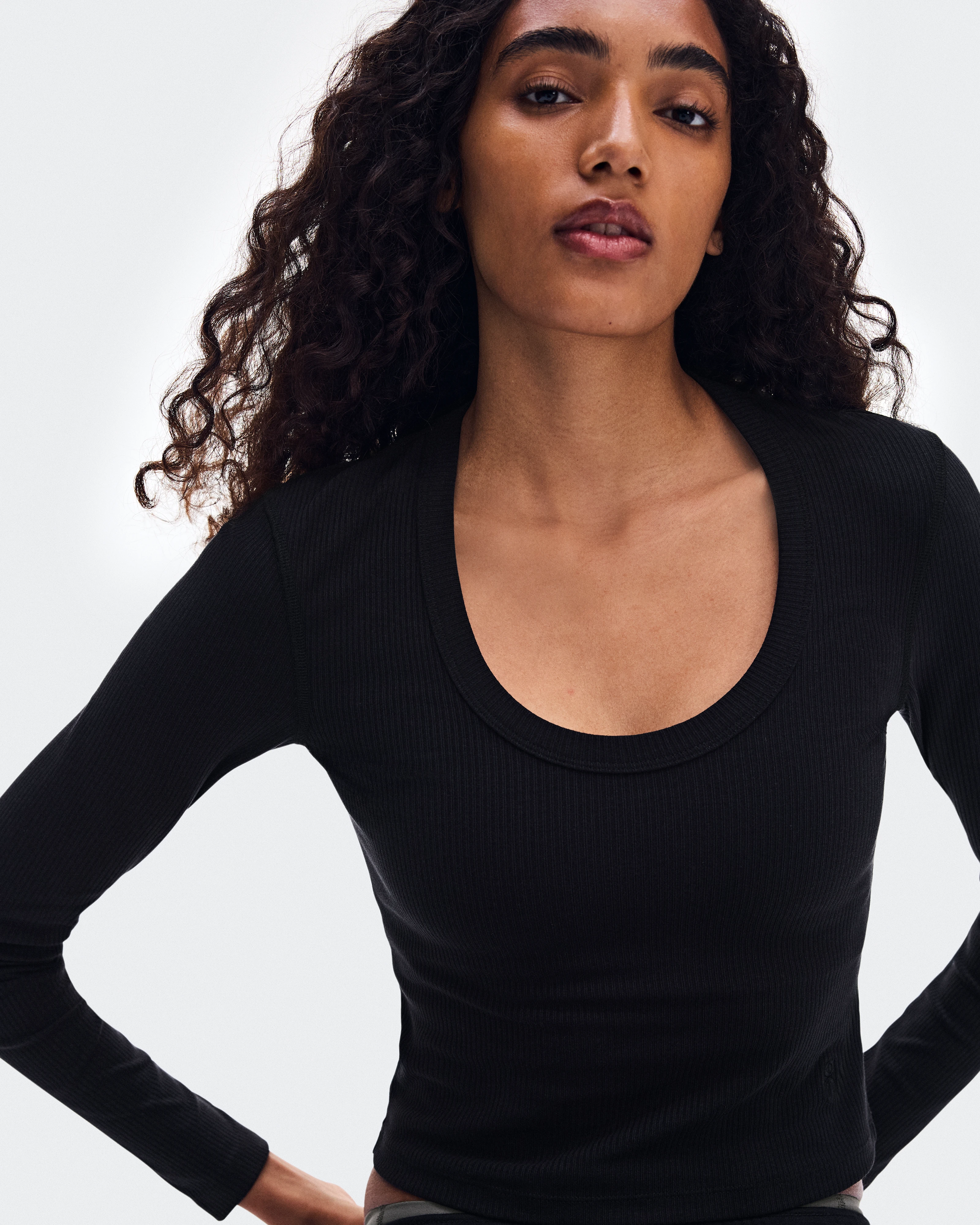 On All-Day Ribbed Long-T Black Women Tops and t-shirts