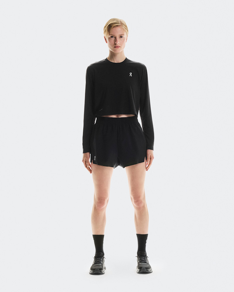 On Women's Train Long-T Crop Graphic Long-Sleeve Shirt in Black, Size: Large, Polyester