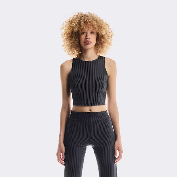 All-Day Ribbed Crop Shirt in Black/Rock