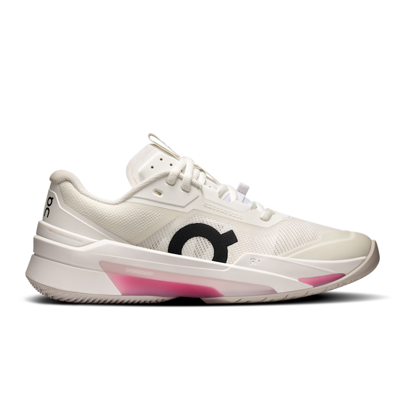 On Women's THE ROGER Pro Fire Tennis Shoe in White/Pink, Size: 7, Recycled Polyester