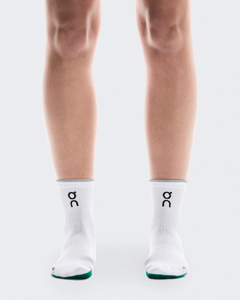 On Elite Run Sock Mid in White/Ivory, Size: W 7-8.5, Polyamide Polyester