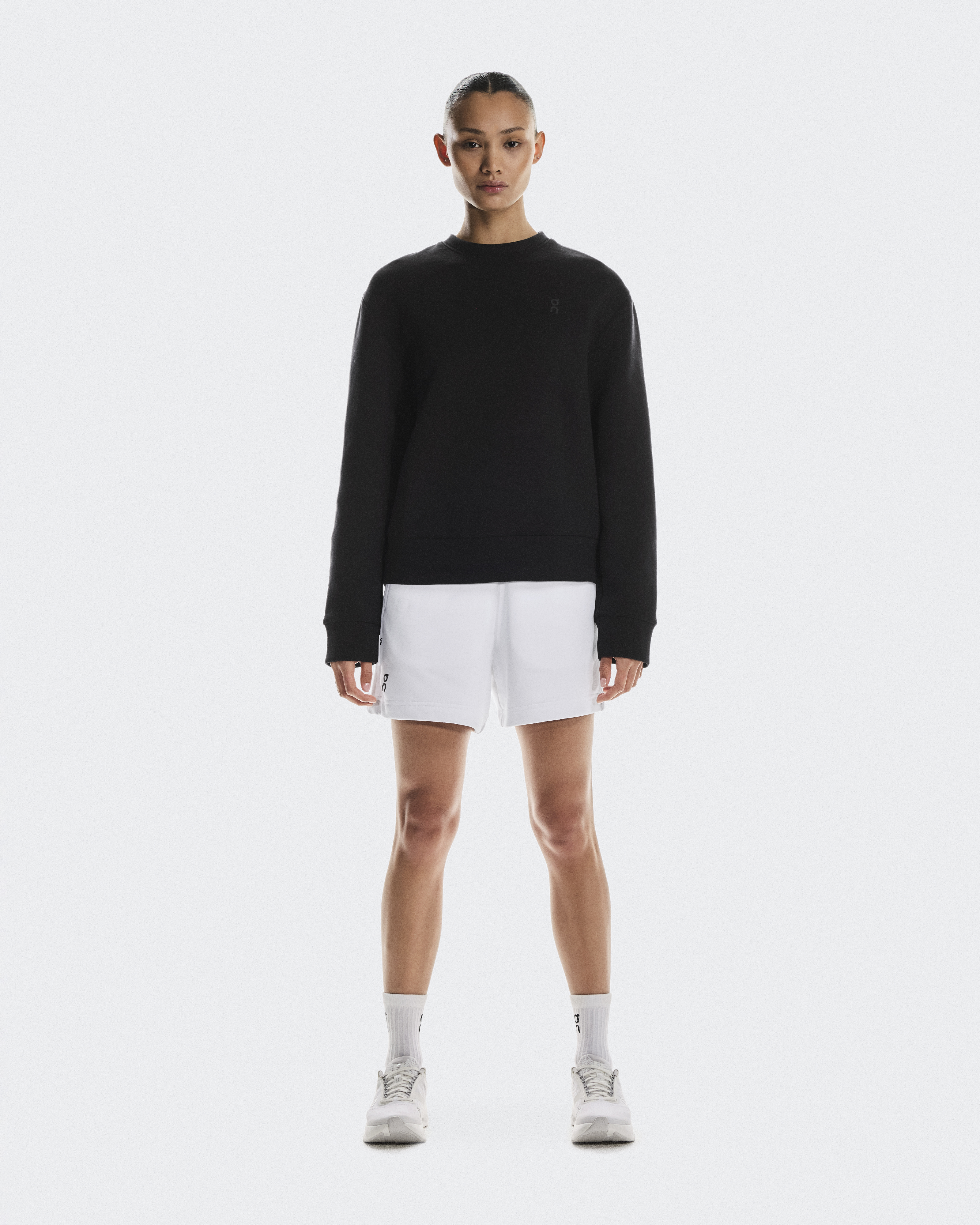 On Women's Focus Tech Crew Hoodie in Black, Size: Large, Polyester