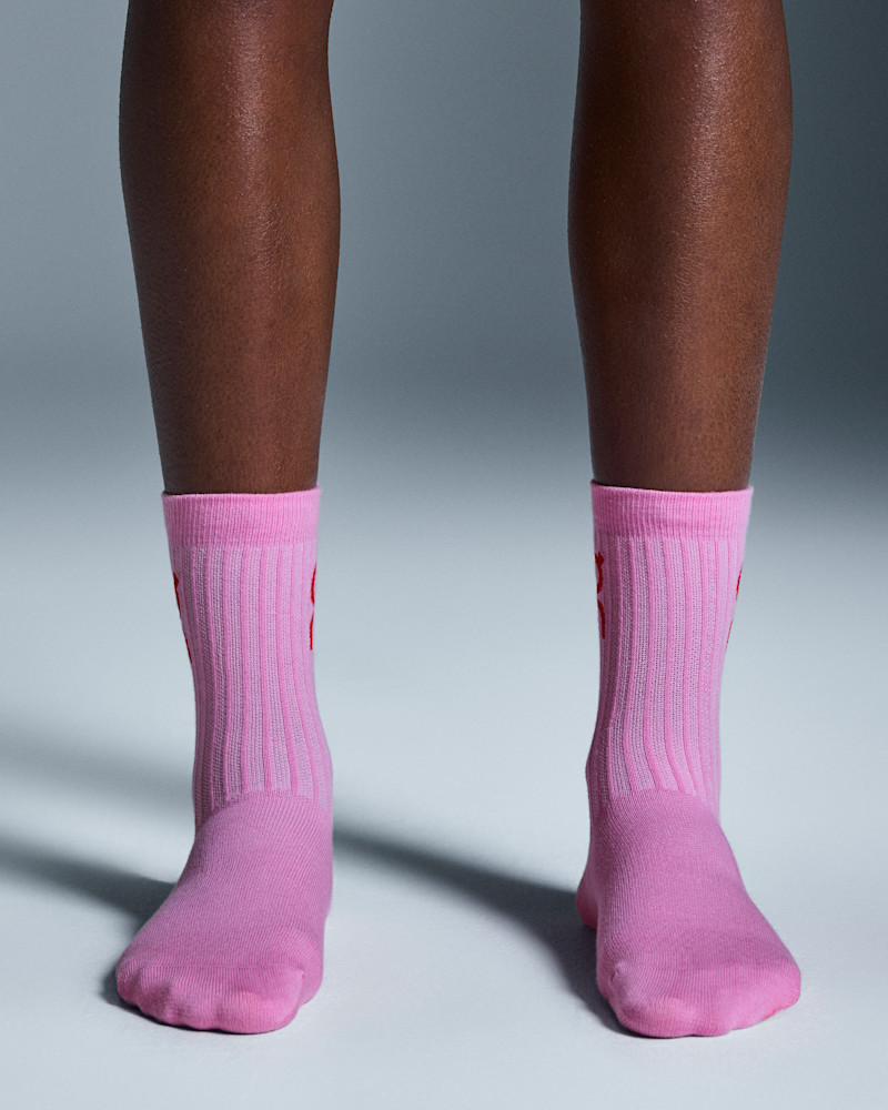 On Logo Sock High 3P in Mauve/Raspberry, Size: M 12 -14, Polyamide