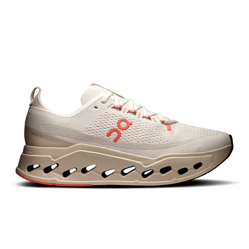 On Men's Cloudsurfer Max Road Running Shoe in Ivory/Salmon, Size: 12.5, Recycled Polyester