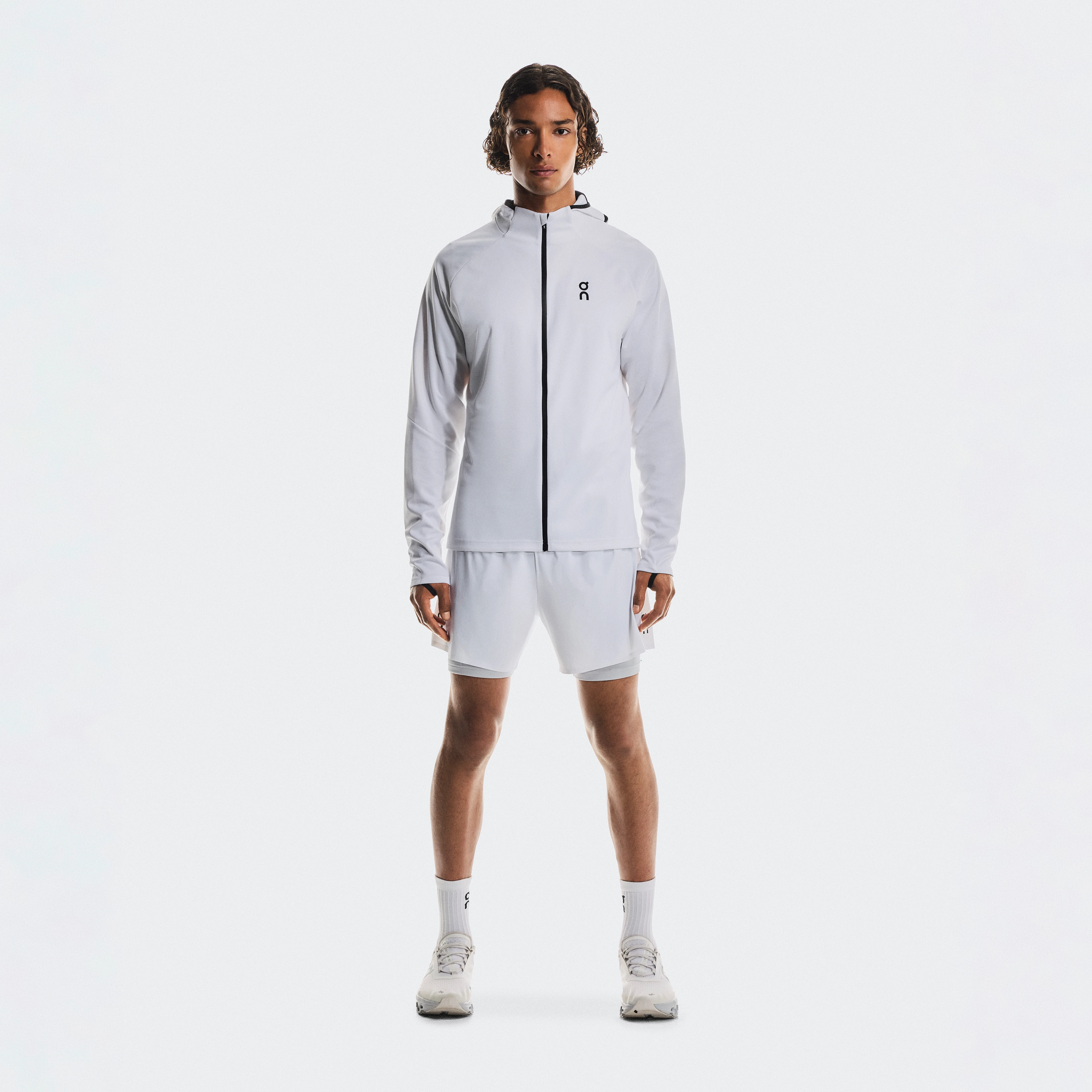 On 5" Performance 2/1 Shorts White Grey Men Men – Performance running, lightweight, moisture-wicking Shorts