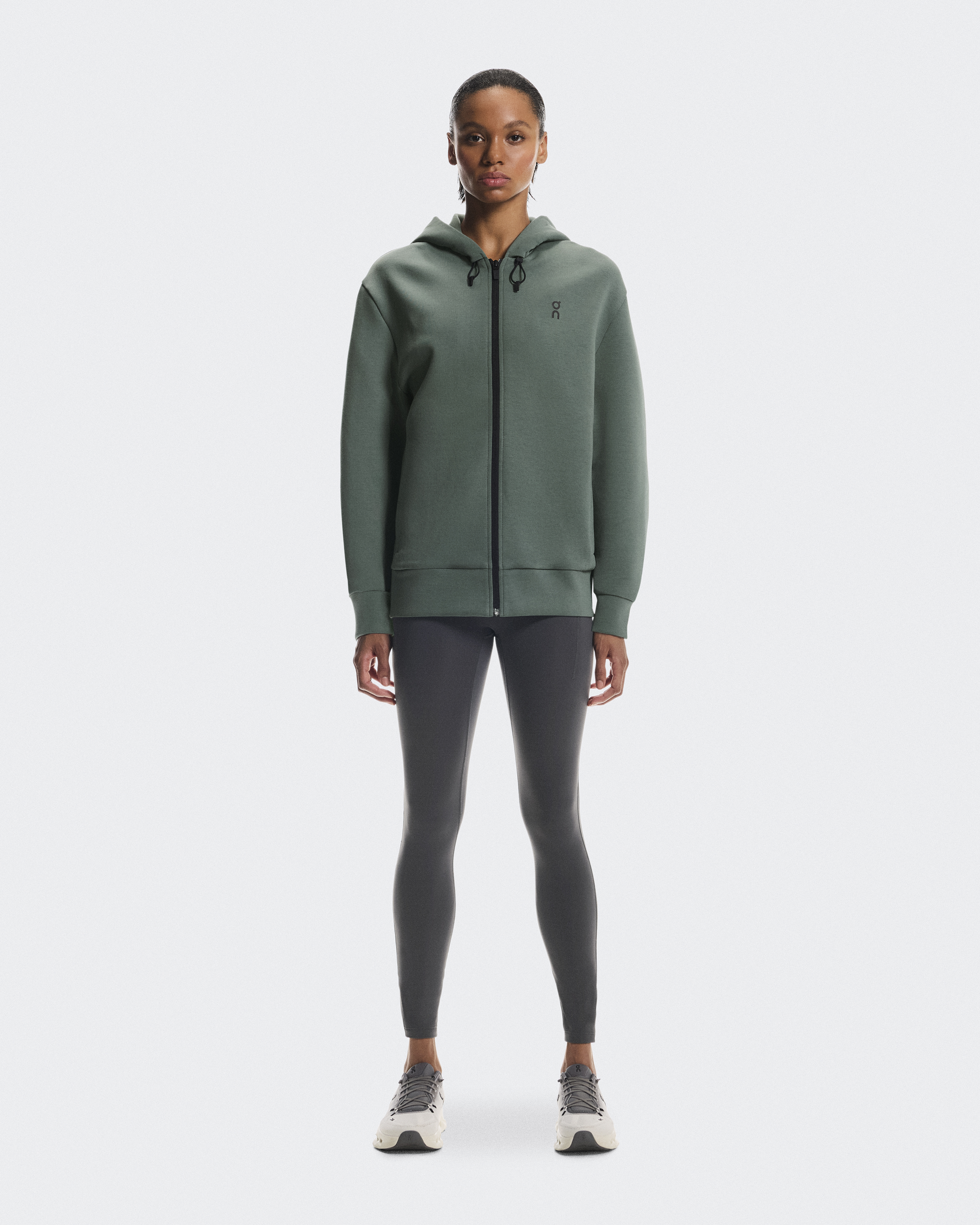 On Focus Tech Zip Hoodie, Olive, Donna