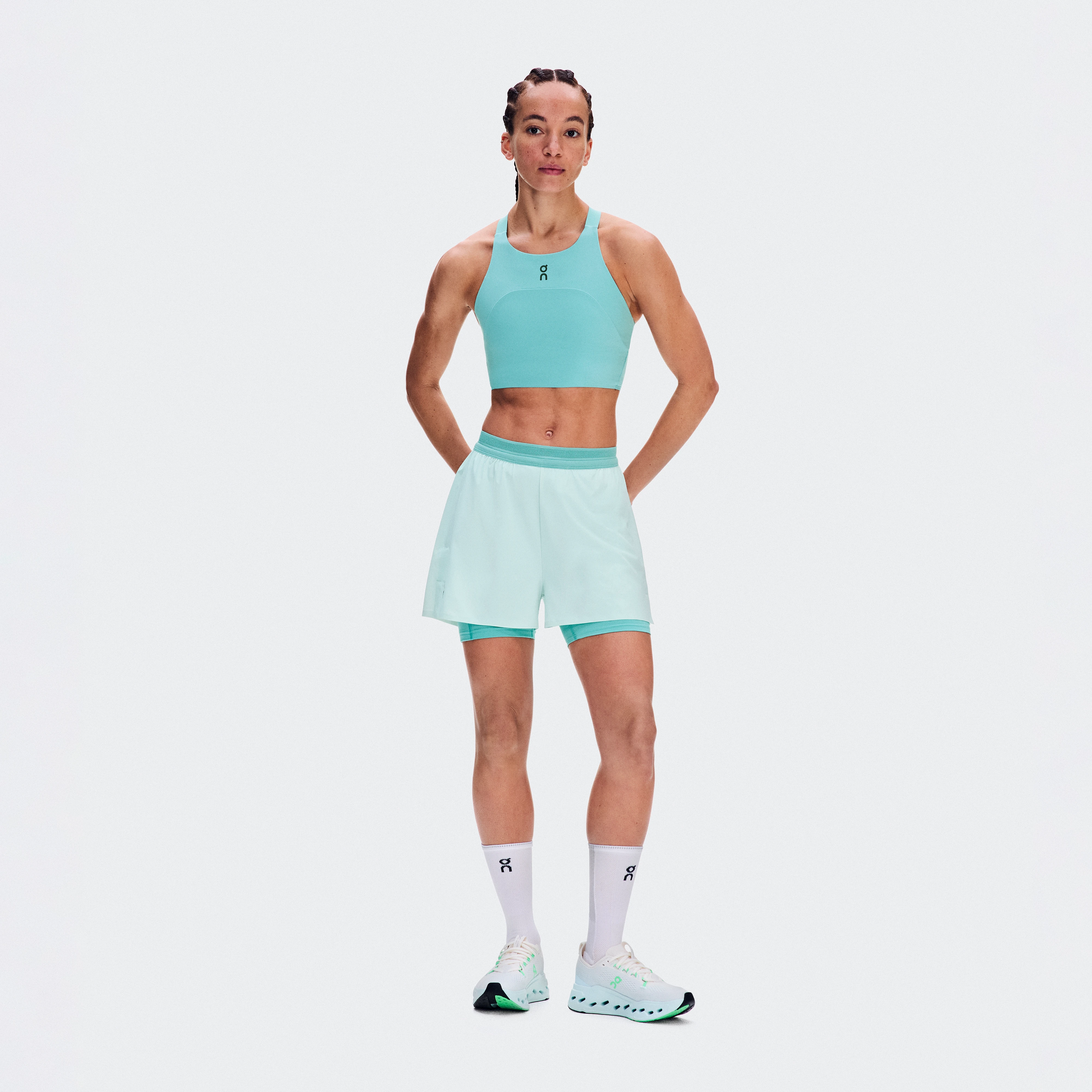 On 3" Performance 2/1 Shorts Flurry & Aquamarine Women – Performance running, lightweight, moisture-wicking Shorts