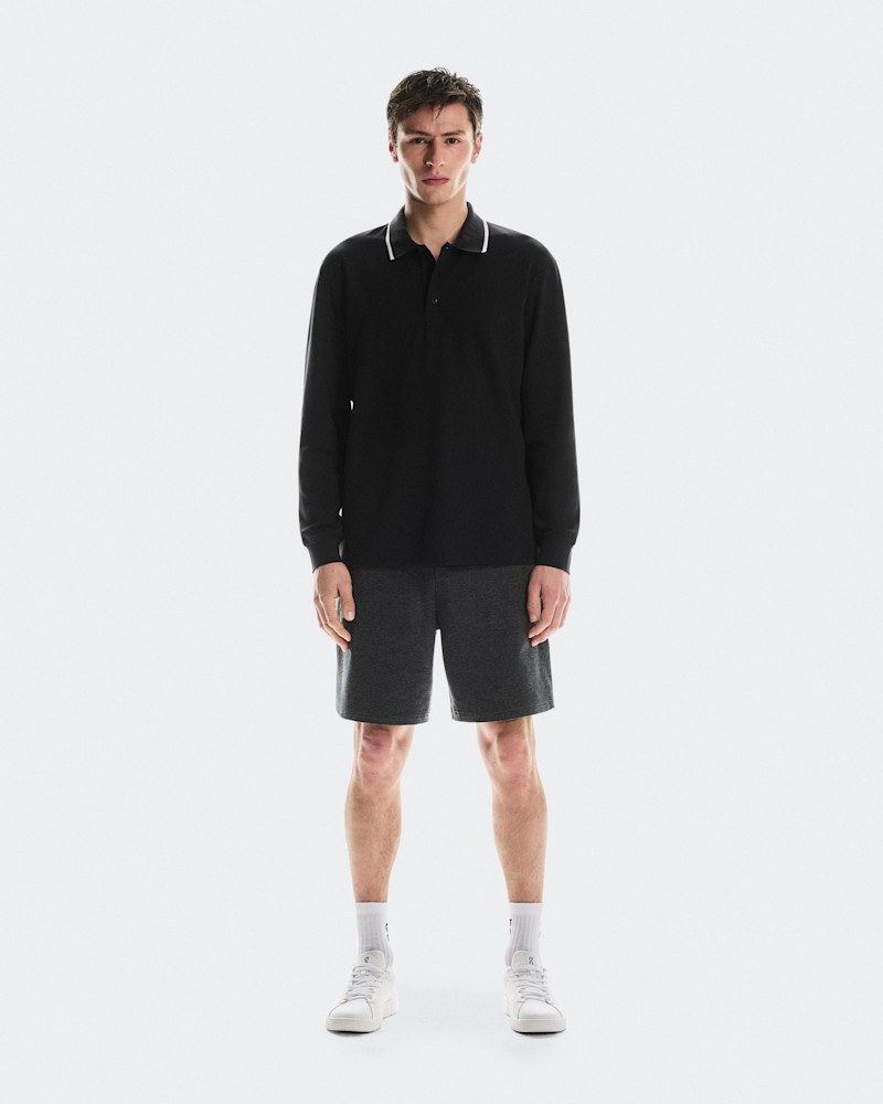 On Men's Courtside Long-T Polo Long-Sleeve Shirt in Black, Size: Medium, Recycled Polyamide/Polyester