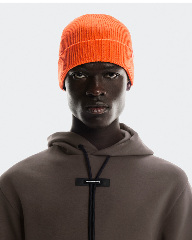 On Merino Beanie in Flame, Wool