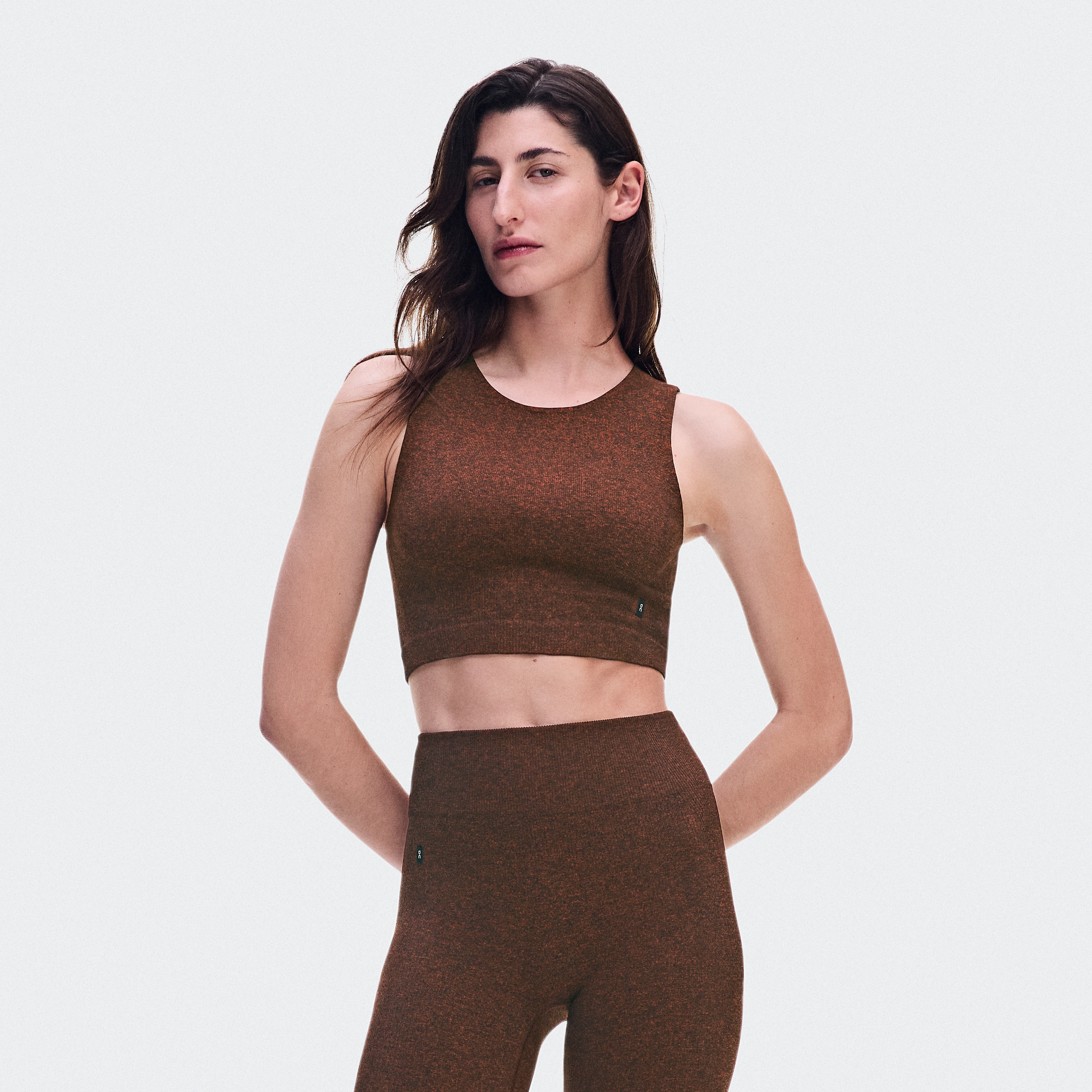 On Studio Knit Crop Cinnamon Heather Women – Low-intensity training Tops and t-shirts