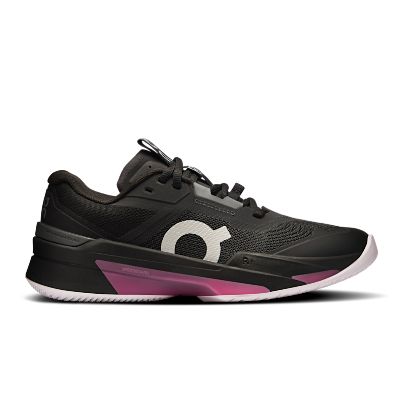 On Women's THE ROGER Pro Fire Tennis Shoe in Black/Pink, Size: 7, Recycled Polyester