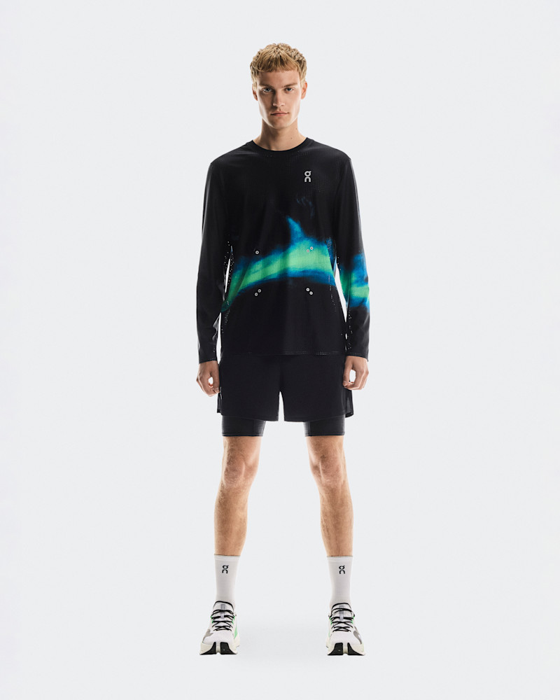 On Men's Pace Mesh Long-T Long-Sleeve Shirt in Black/Horizon, Size: XL, Polyester