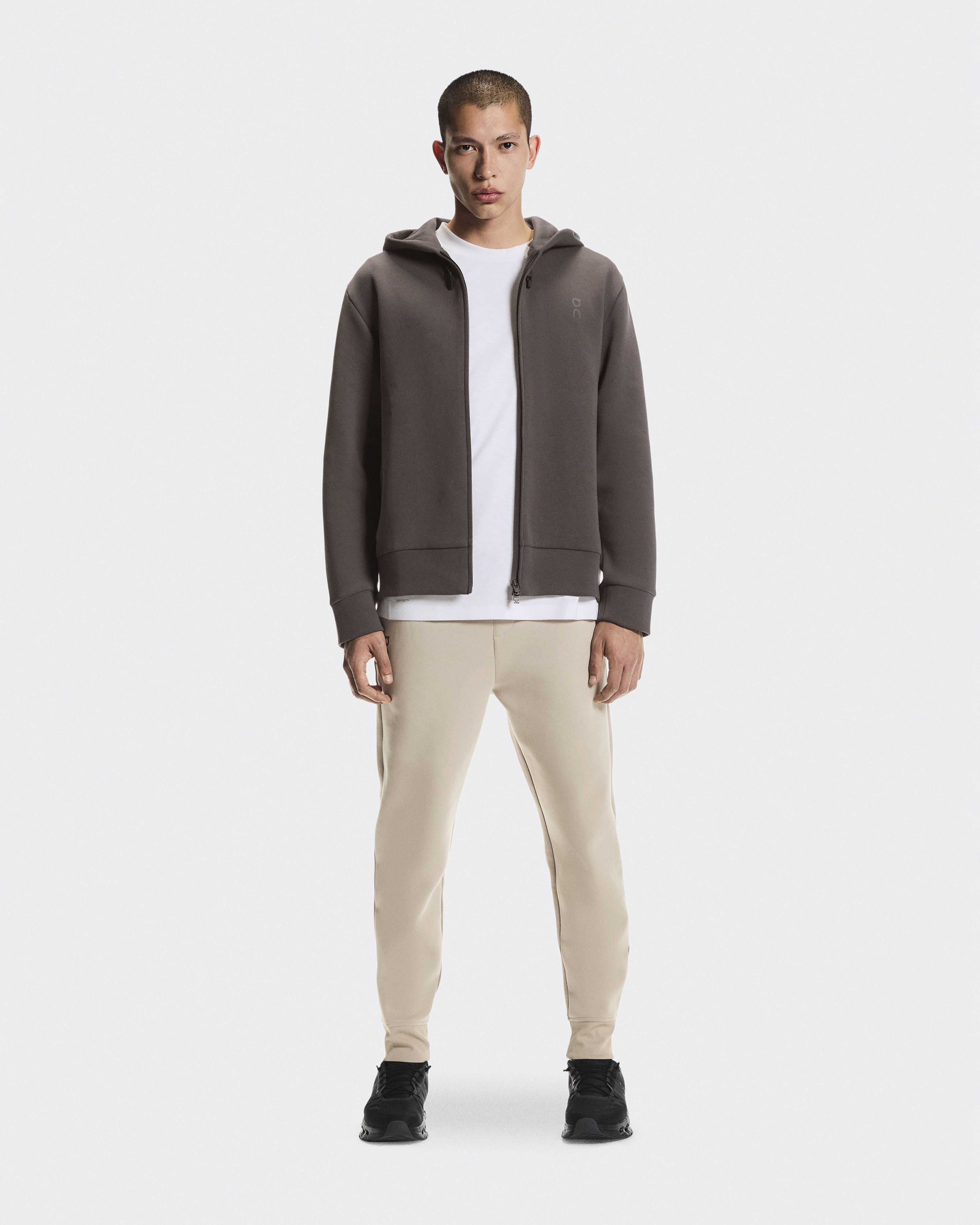 On Focus Tech Zip Hoodie, Pebble, Uomo