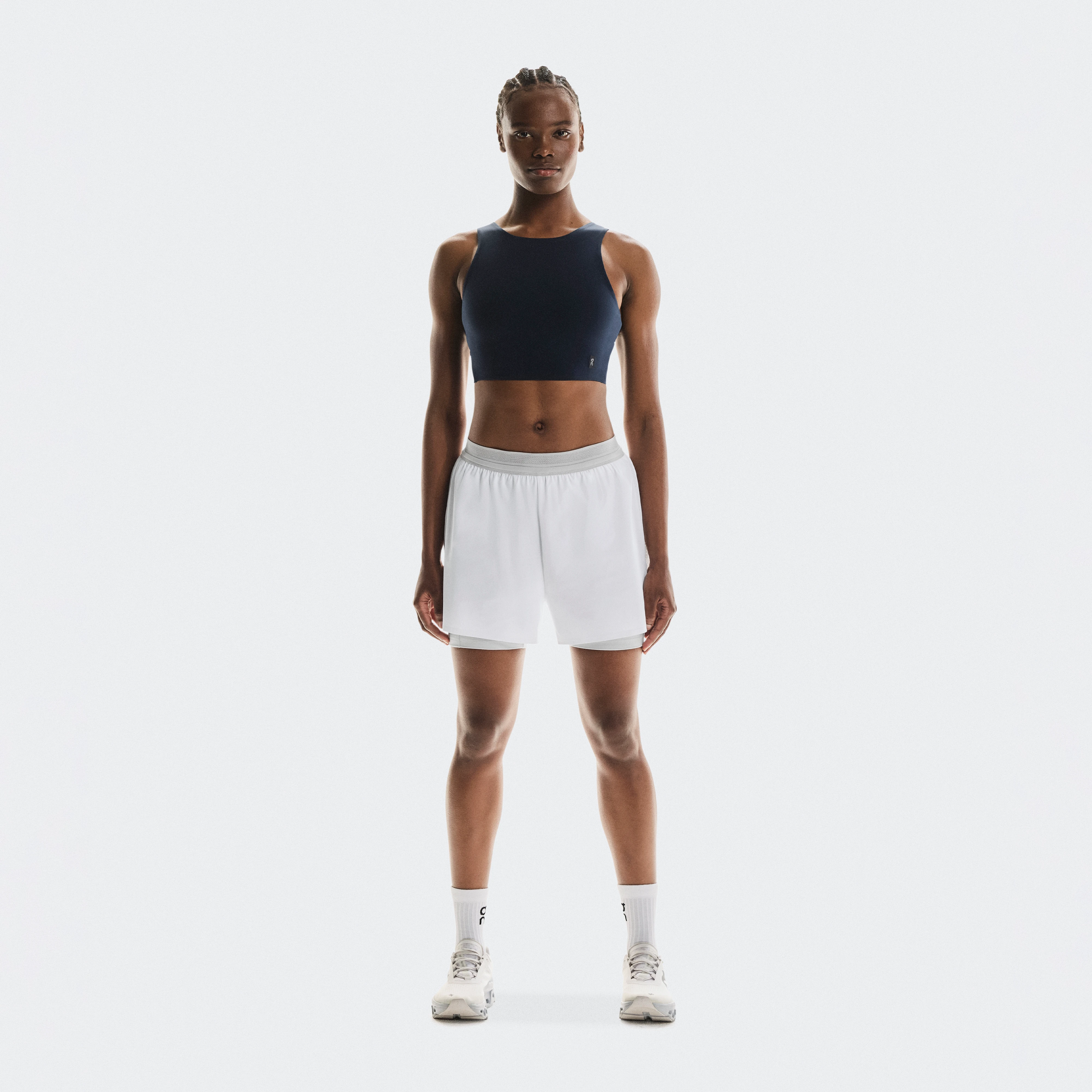 On 3" Performance 2/1 Shorts White Grey Women Women – Performance running, lightweight, moisture-wicking Shorts