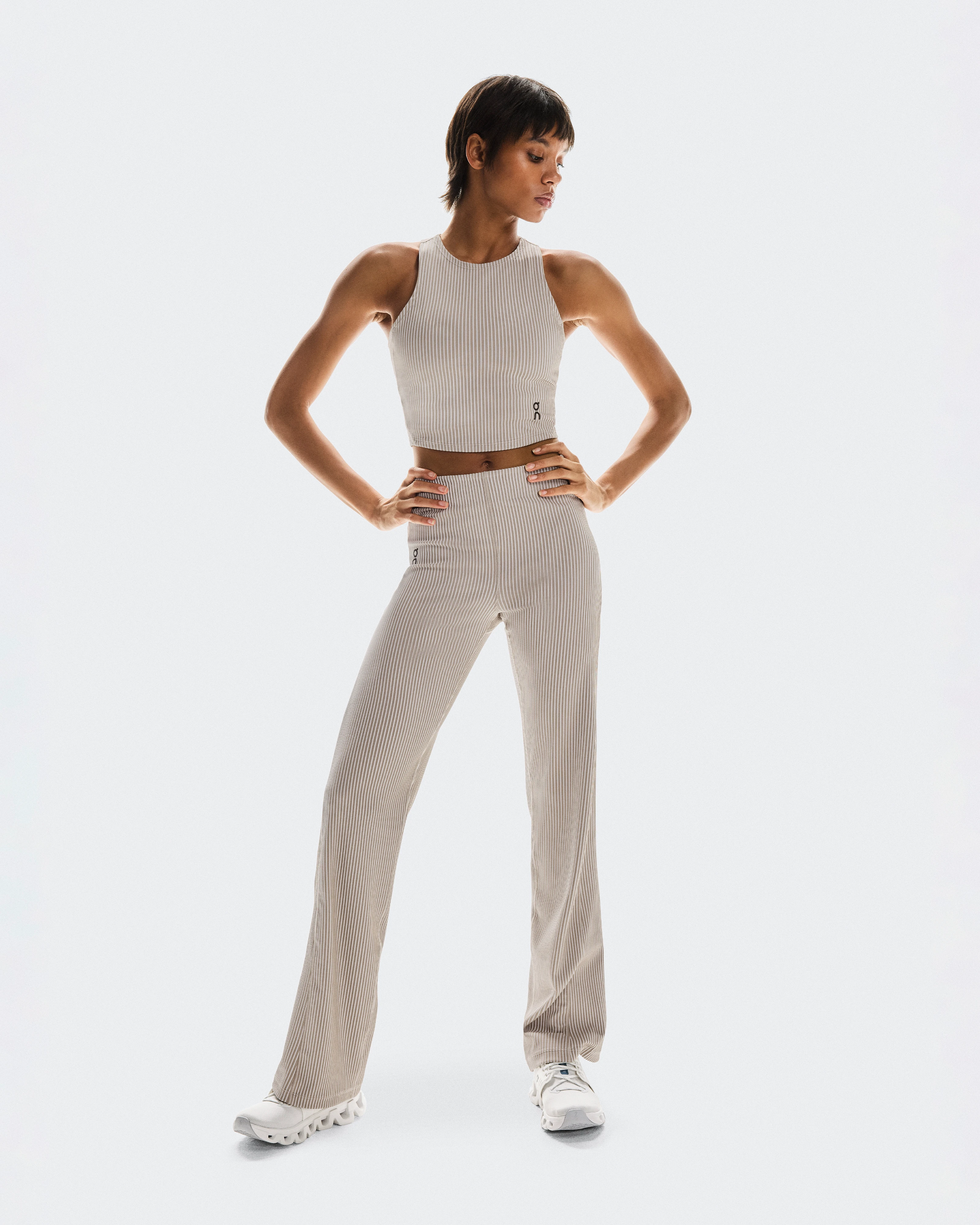 On All-Day Ribbed Pants Desert & White Women Pants