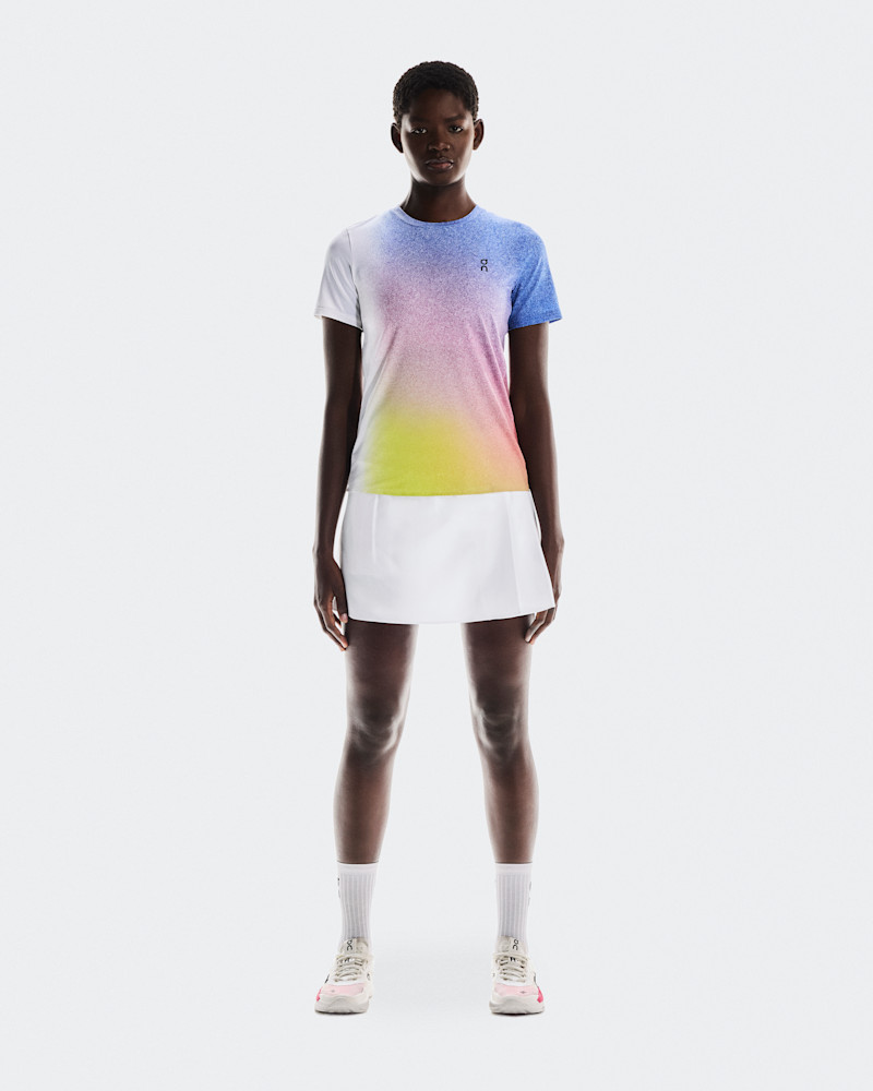 On Women's Court-T Shirt in White/Indigo, Size: Small, Polyester