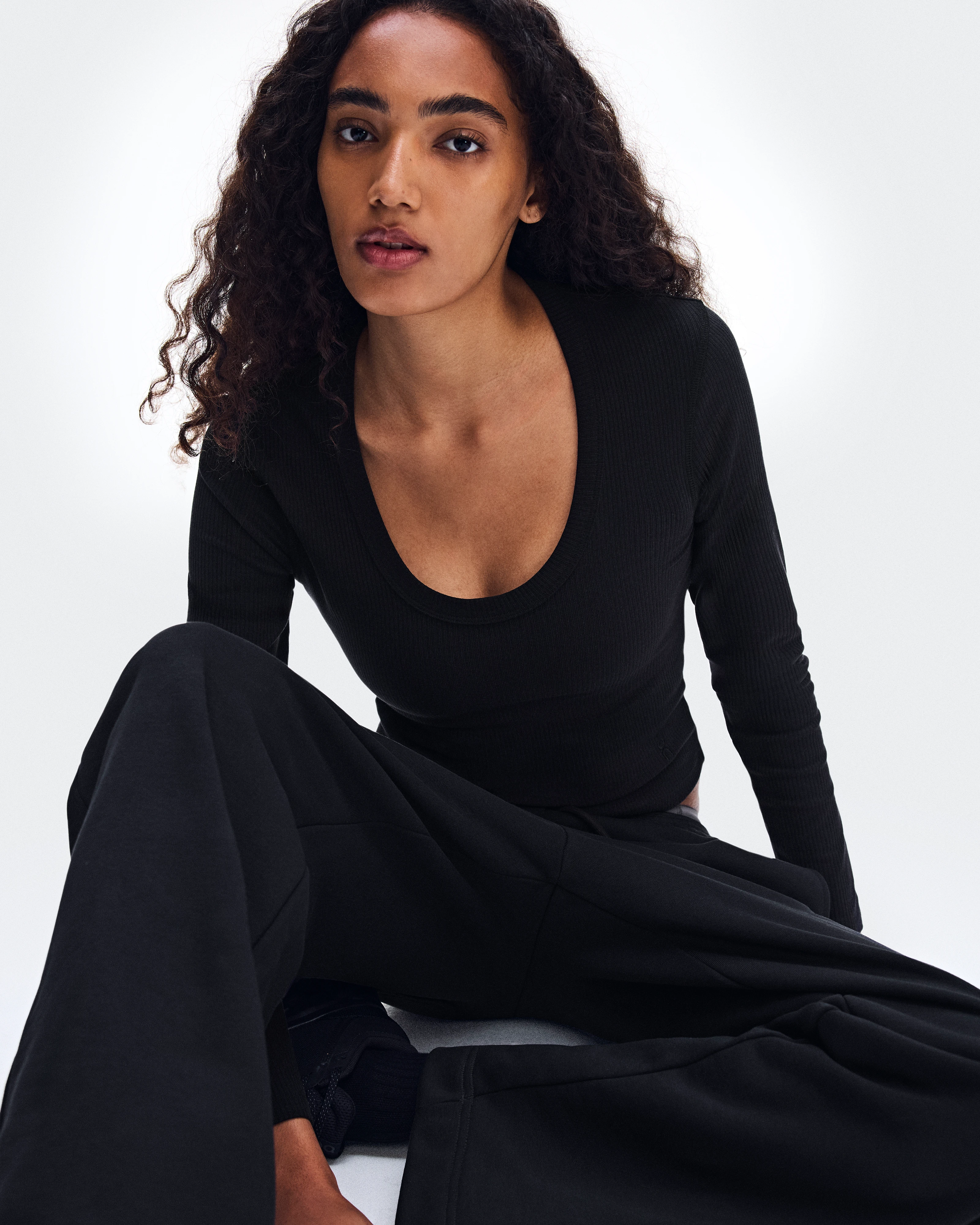 On All-Day Ribbed Long-T Black Women Tops and t-shirts
