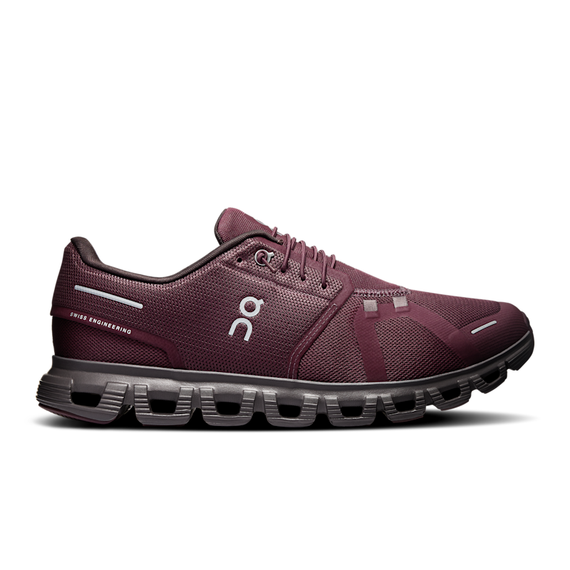 On Men's Cloud 6 Lifestyle Shoe in Mulberry/Pebble, Size: 9, Recycled Polyester