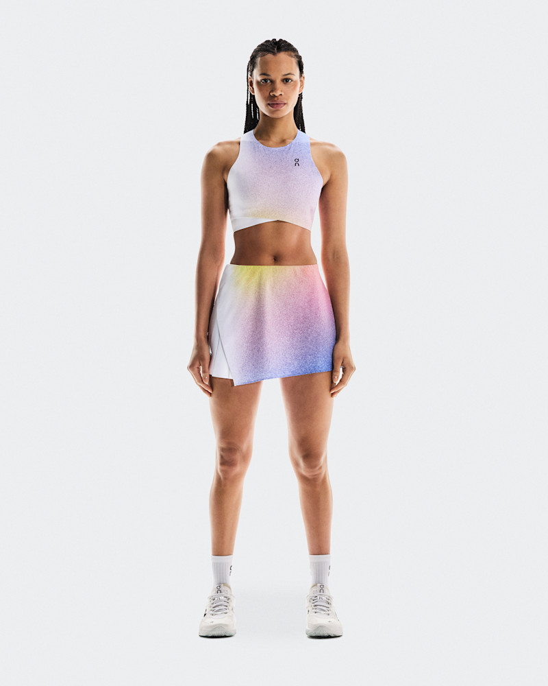 On Women's Court Crop Top Shirt in White/Indigo, Size: XL, Polyamide Polyester