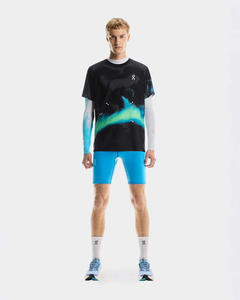 On Men's Pace Mesh-T Short-Sleeve Shirt in Black/Horizon, Size: XL, Polyester