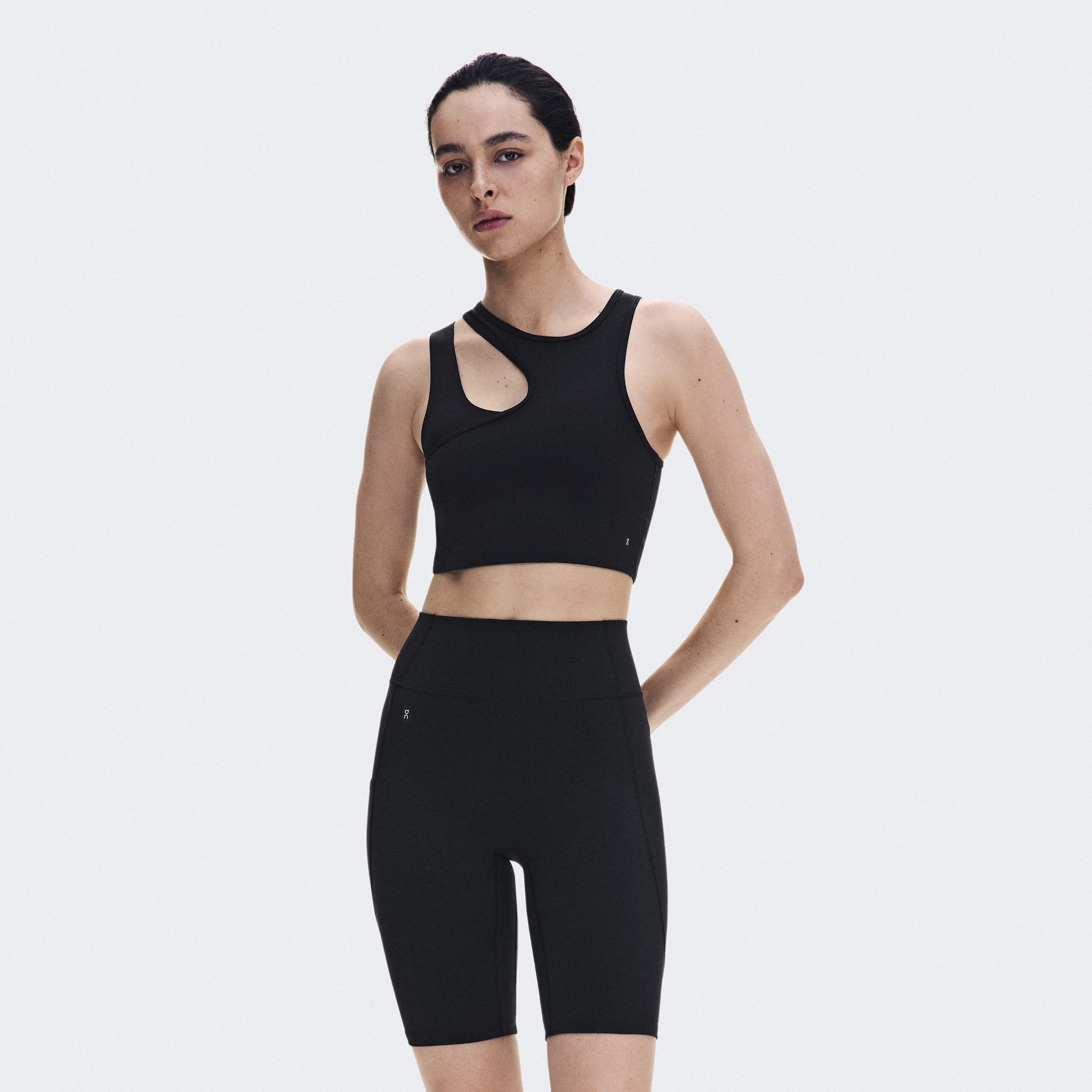 Studio Asymmetric Crop Shirt in Black