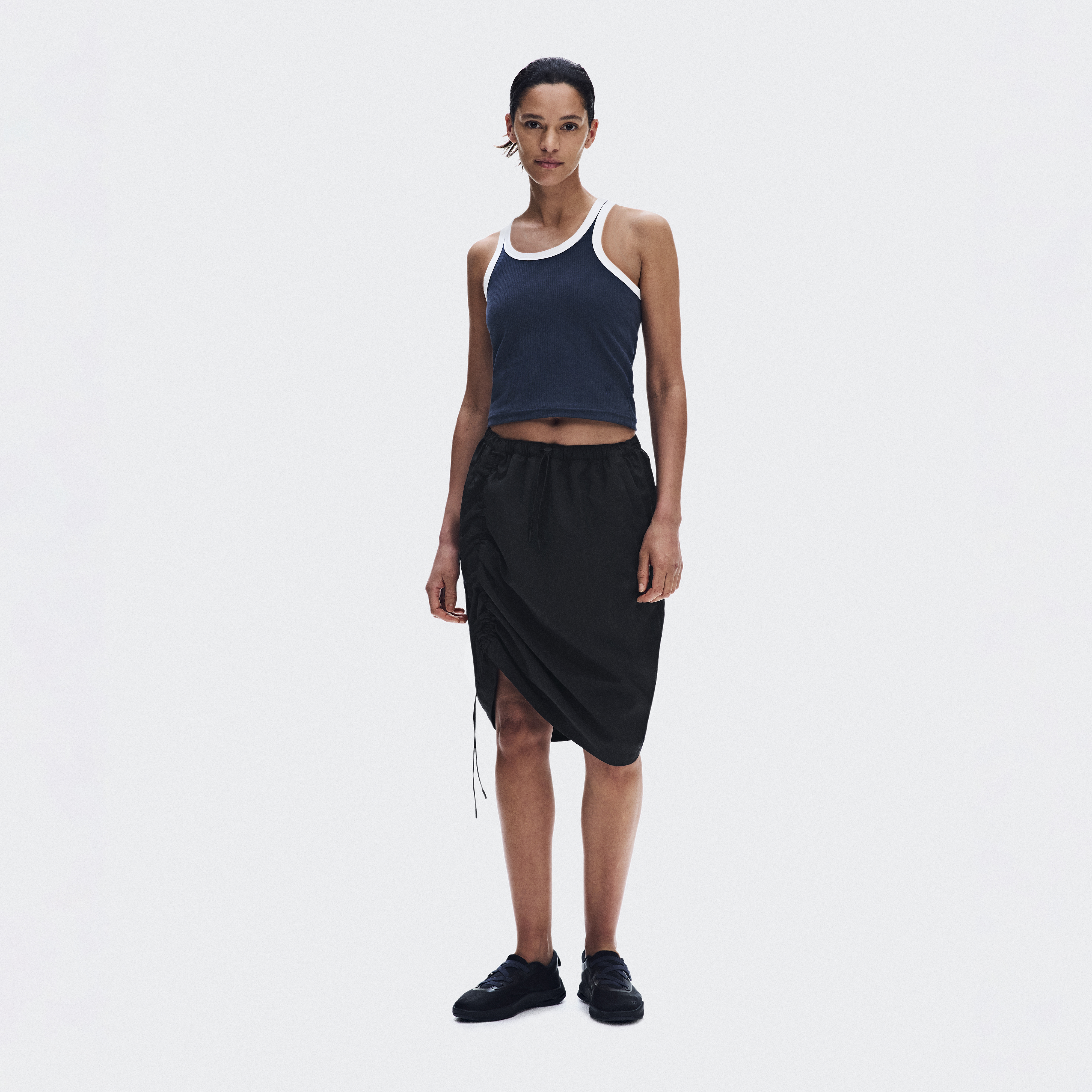Drawstring Midi Skirt in Black