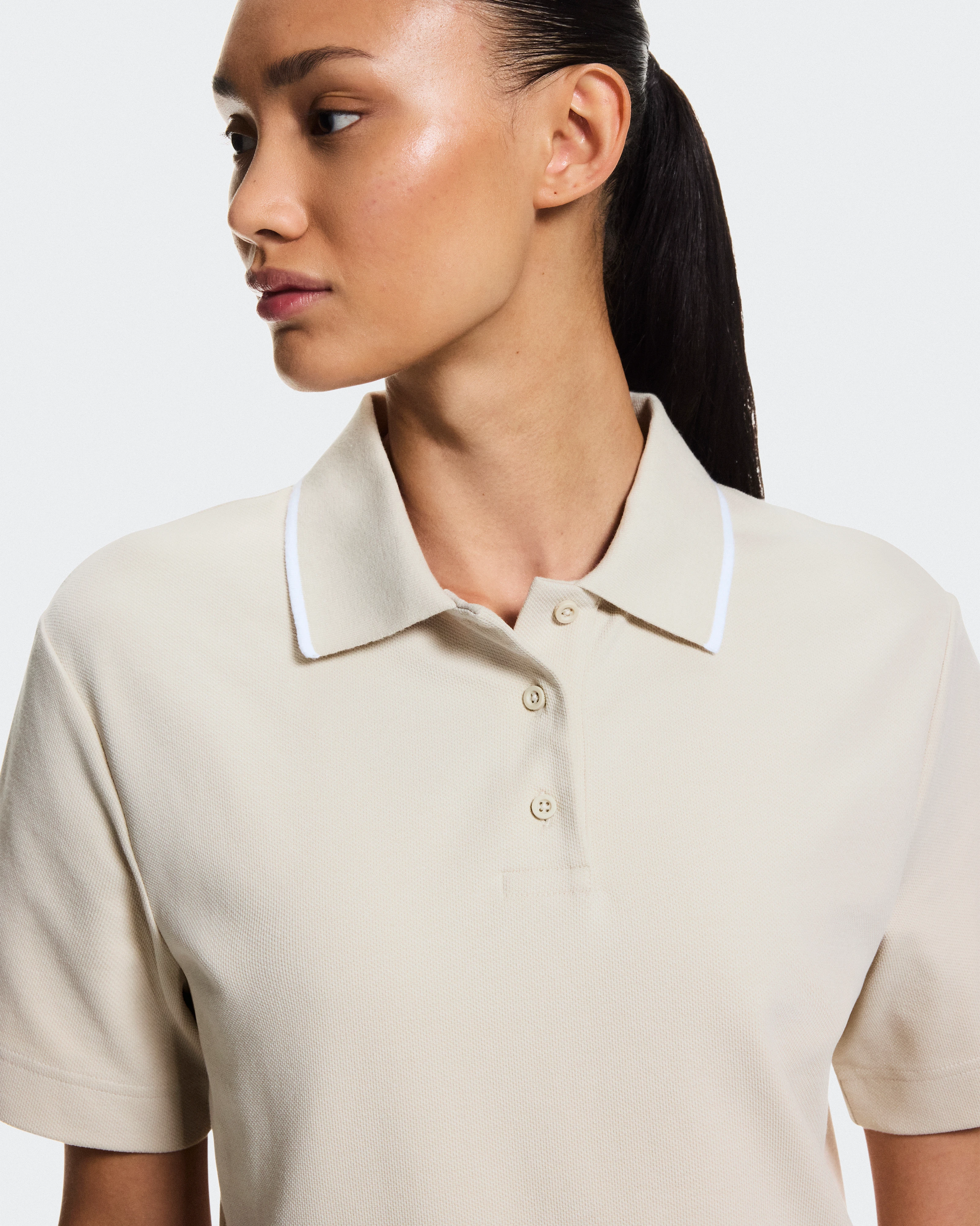 On Courtside Polo Sand & White Women Tops and t-shirts