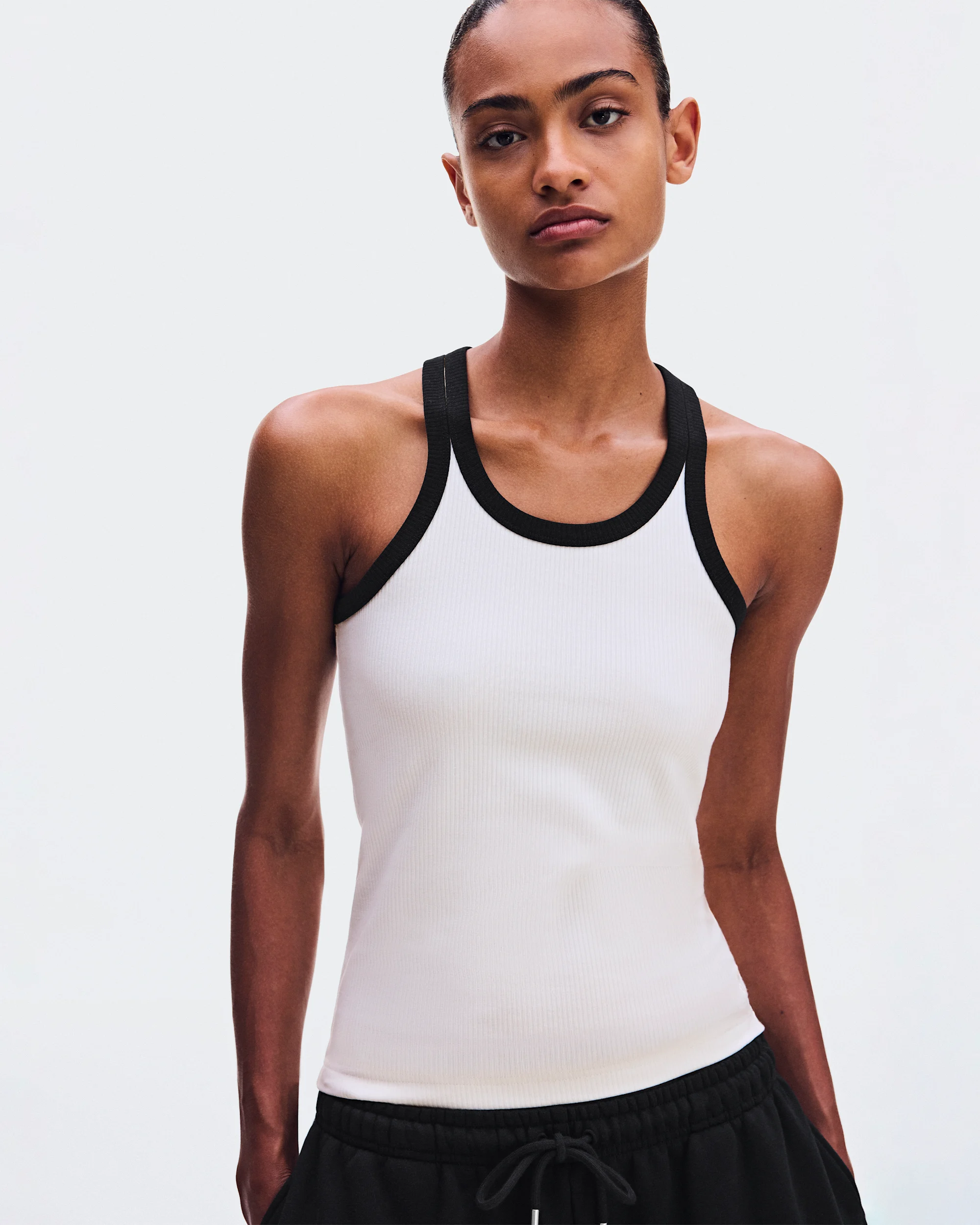 Women's All-Day Ribbed Tank Ivory | Black - thumbnail 2