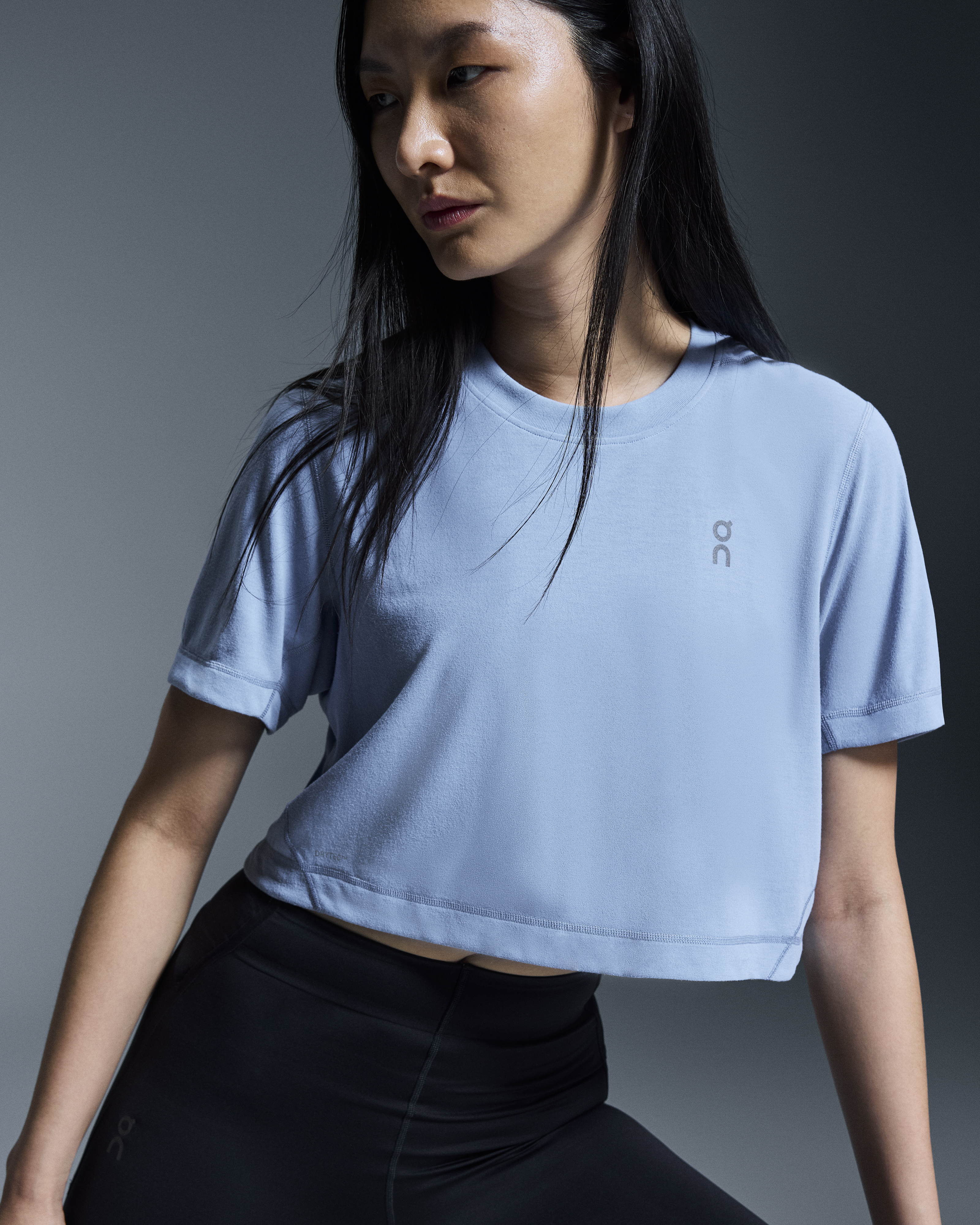Tシャツ・カットソー [MATINKIM]application washed pique crop top in sky Matin Kim Matin Shade Logo Crop Top In Sky | Basic Tees for