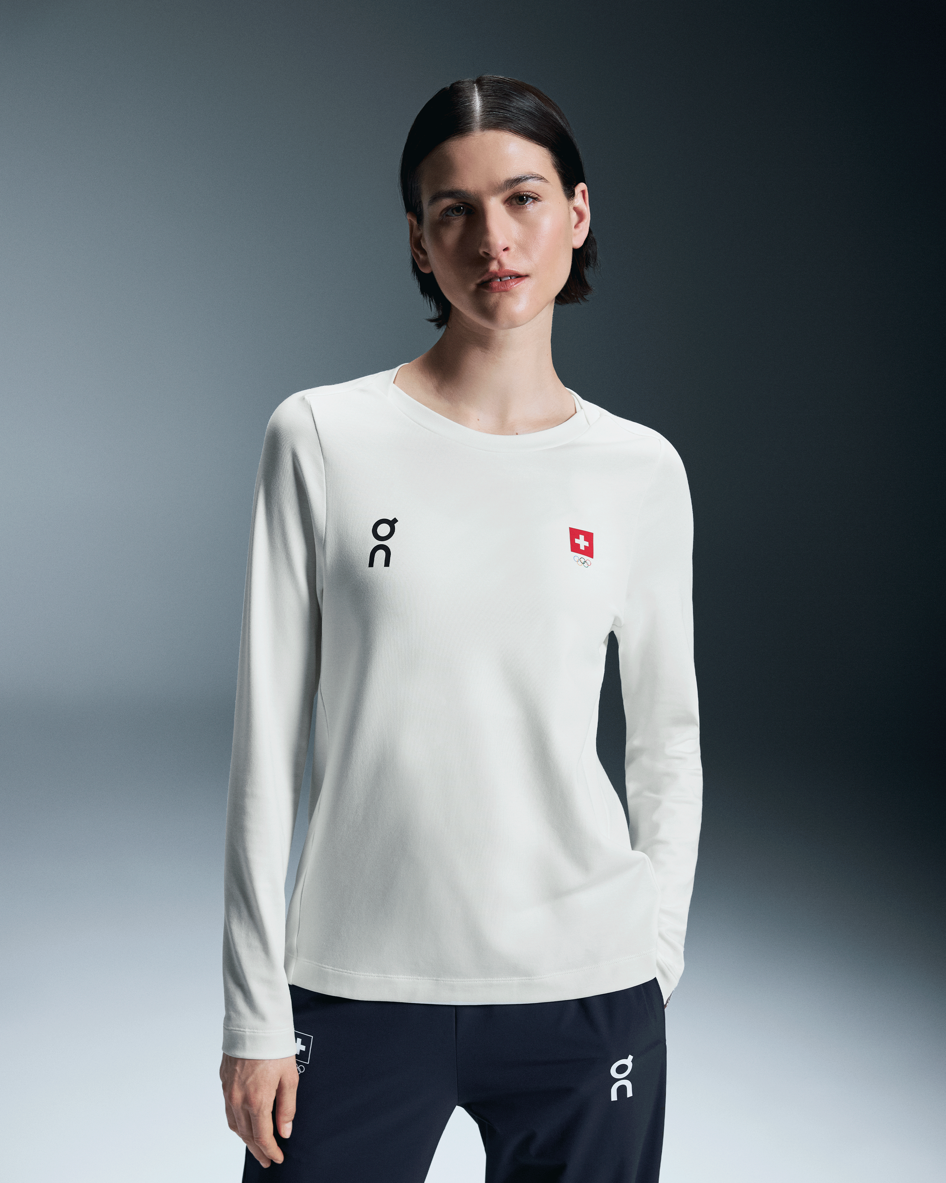 On Swiss Olympic Focus Long-T Undyed-White Women Tops and t-shirts