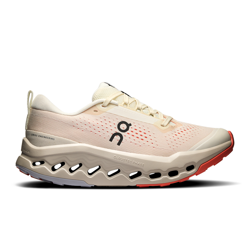 On Women's Cloudsurfer Trail 2 Running Shoe in Ivory/Salmon, Size: 6, Recycled Polyester