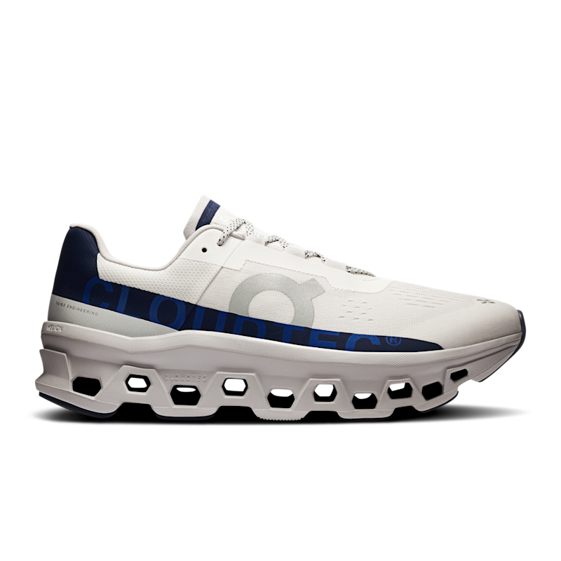 On Men's Cloudmonster Road Running Shoe in Ivory/Midnight, Size: 45, Recycled Polyester