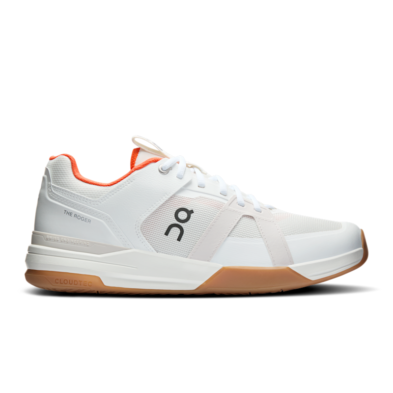 On Men's THE ROGER Clubhouse Pro Tennis Shoe in Ivory/Flame, Size: 11, Recycled Polyester