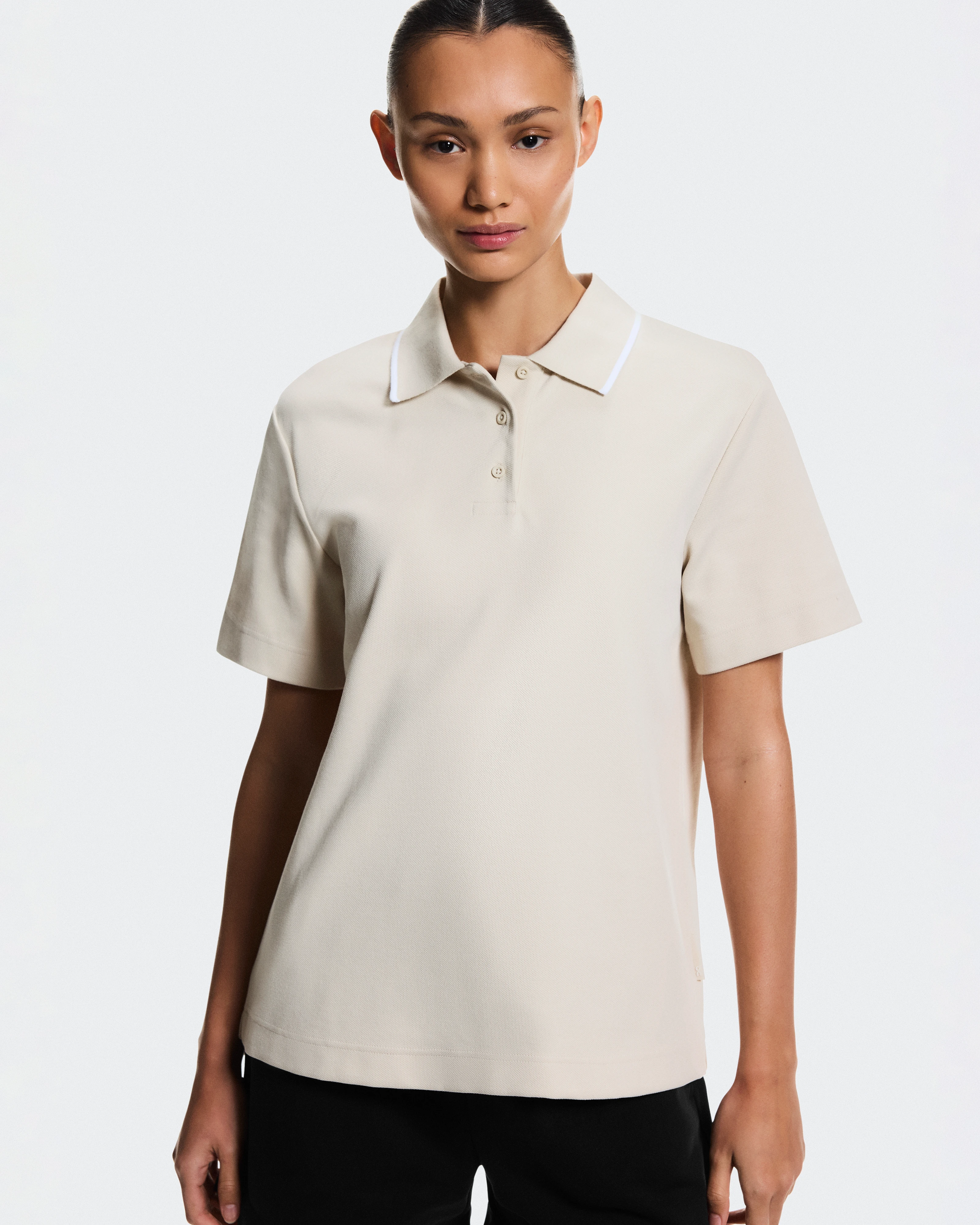 On Courtside Polo Sand & White Women Tops and t-shirts