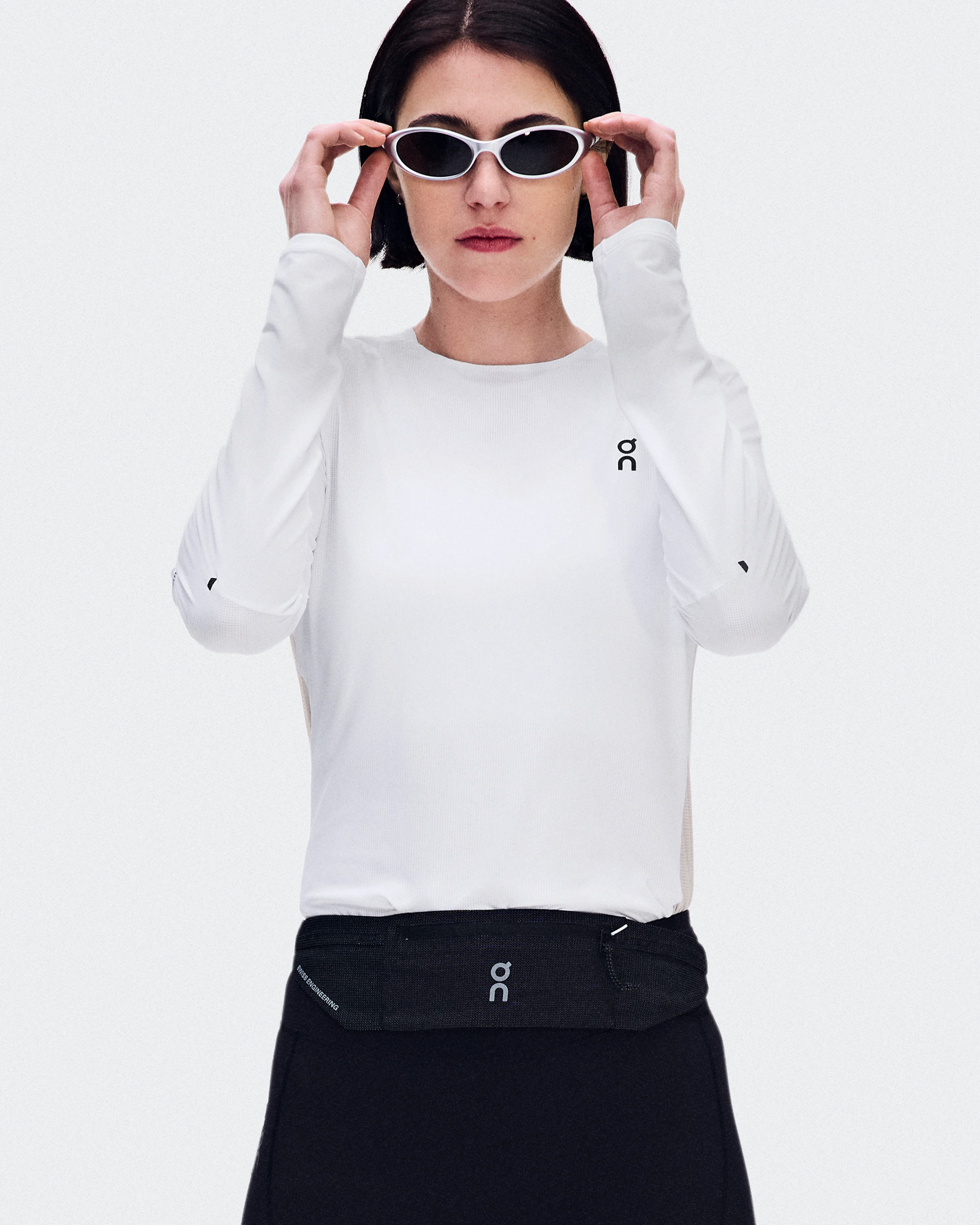 On Performance Long-T White & Silver Women Tops and t-shirts