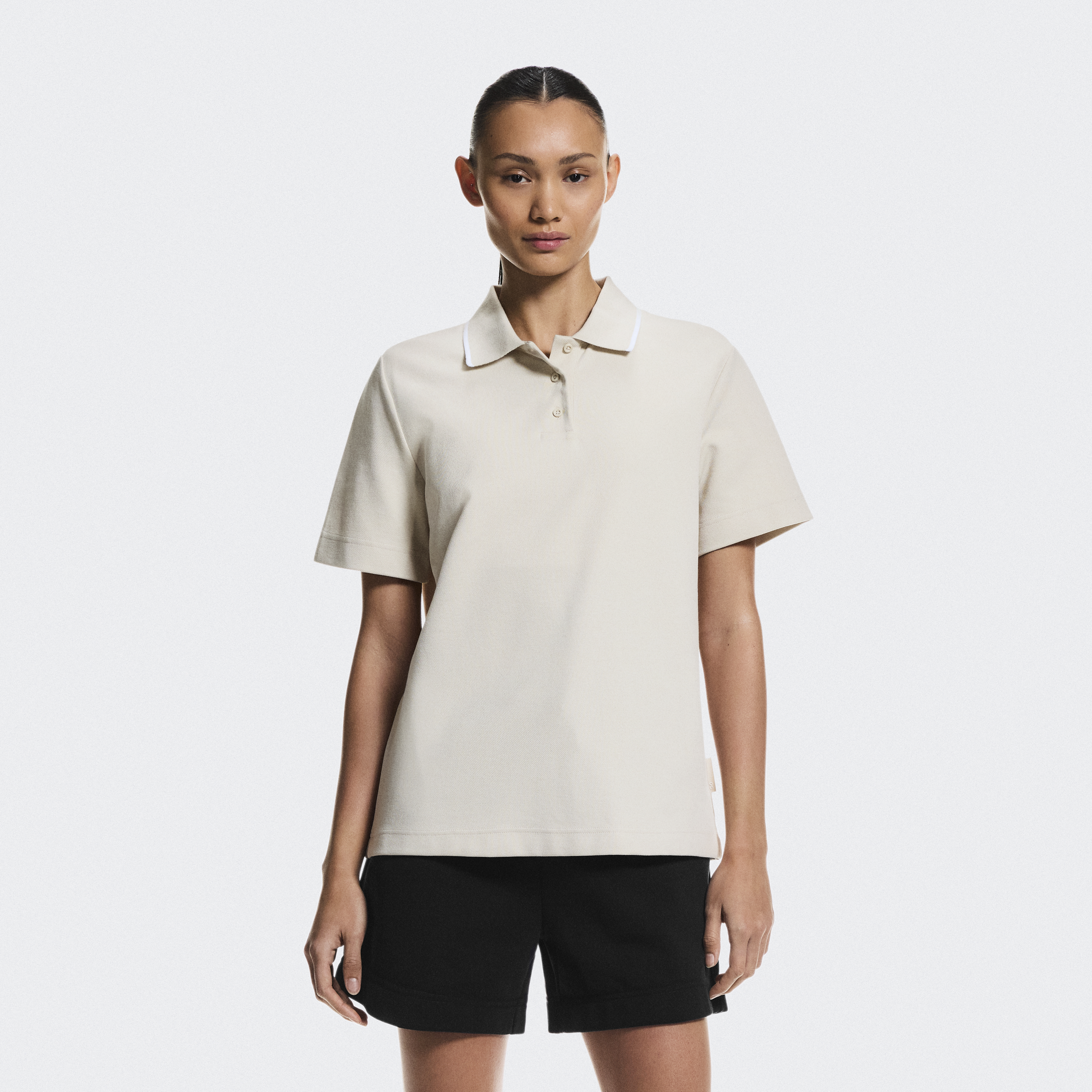 Courtside Polo Short-Sleeve Shirt in Sand/White