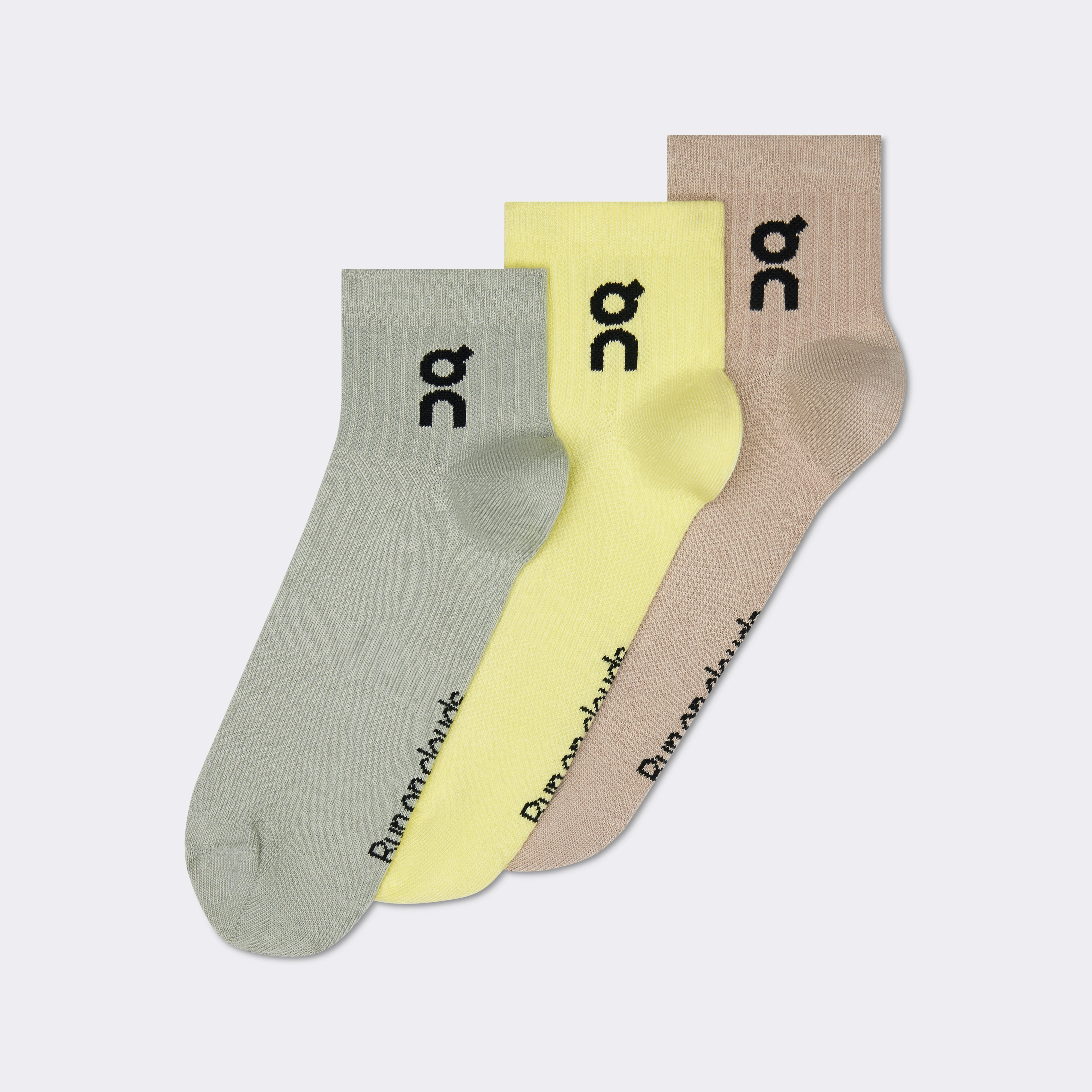 On Logo Sock Mid 3P Amarillo Verde Rosado Unisex Unisex – Uso diario, transpirables, versátiles Calcetines
